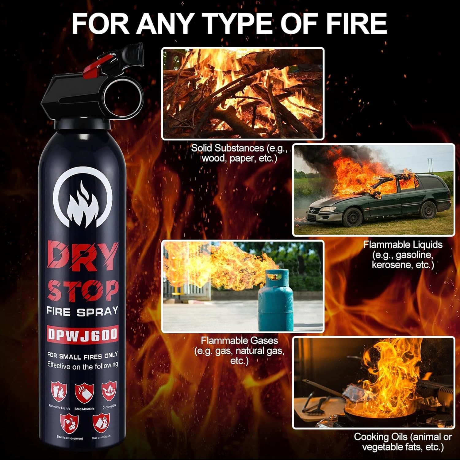2Pack Dry Stop Fire Spray for Home - Auto Fire Extinguisher for Truck Vehicle, 6