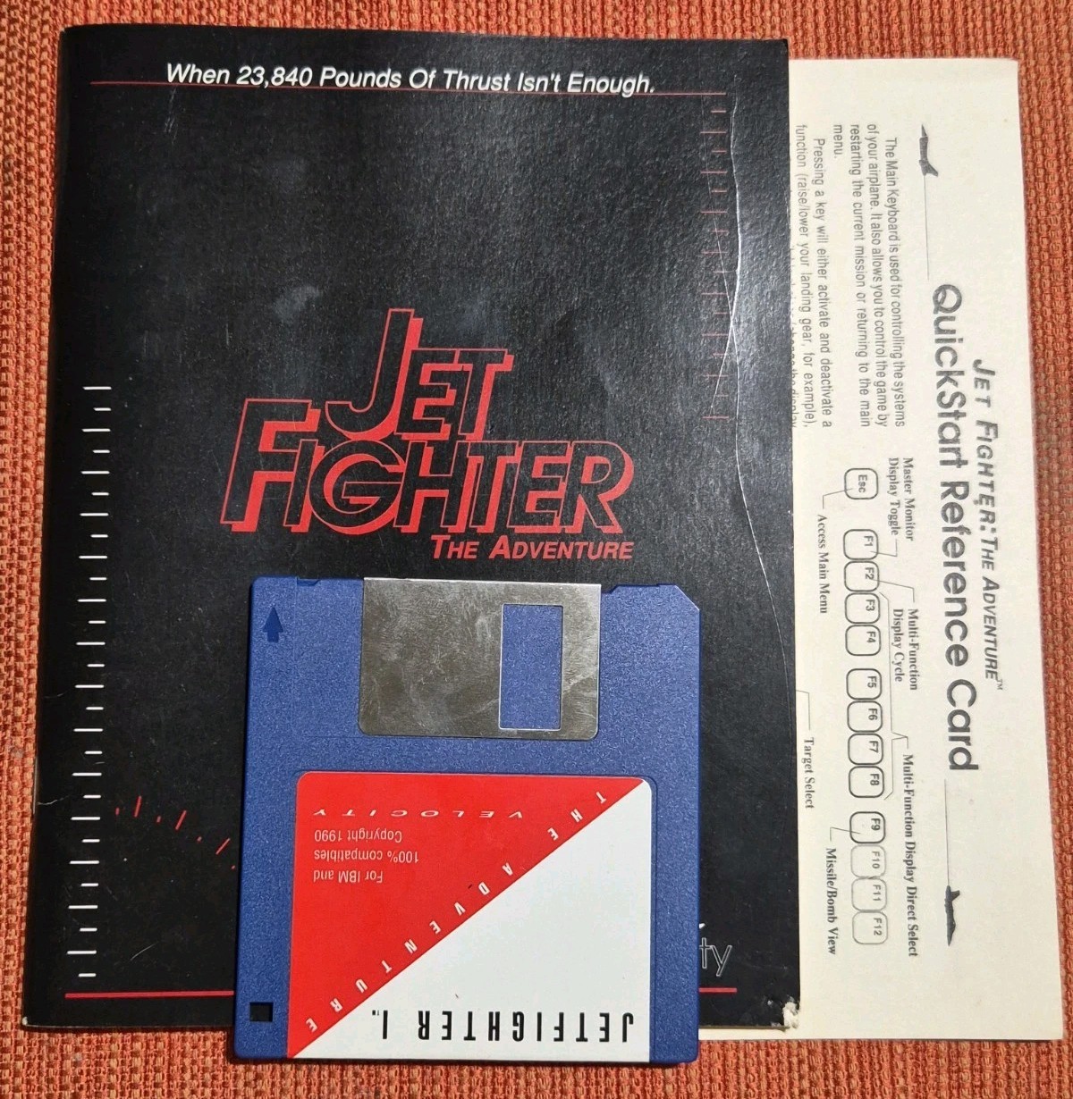 1990 JetFighter: The Adventure PC "Flight Weapons School" Manual + 3.5 + Quick