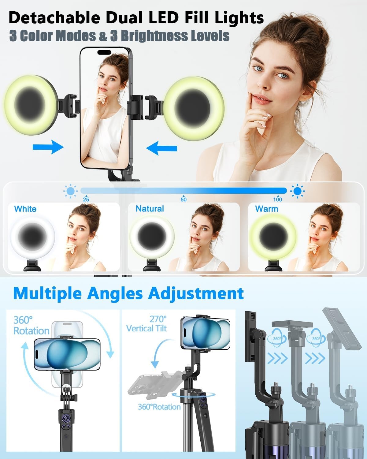 Vlogging Kit for iPhone/Android, 63”Auto Face Tracking Tripod for iPhone with Li