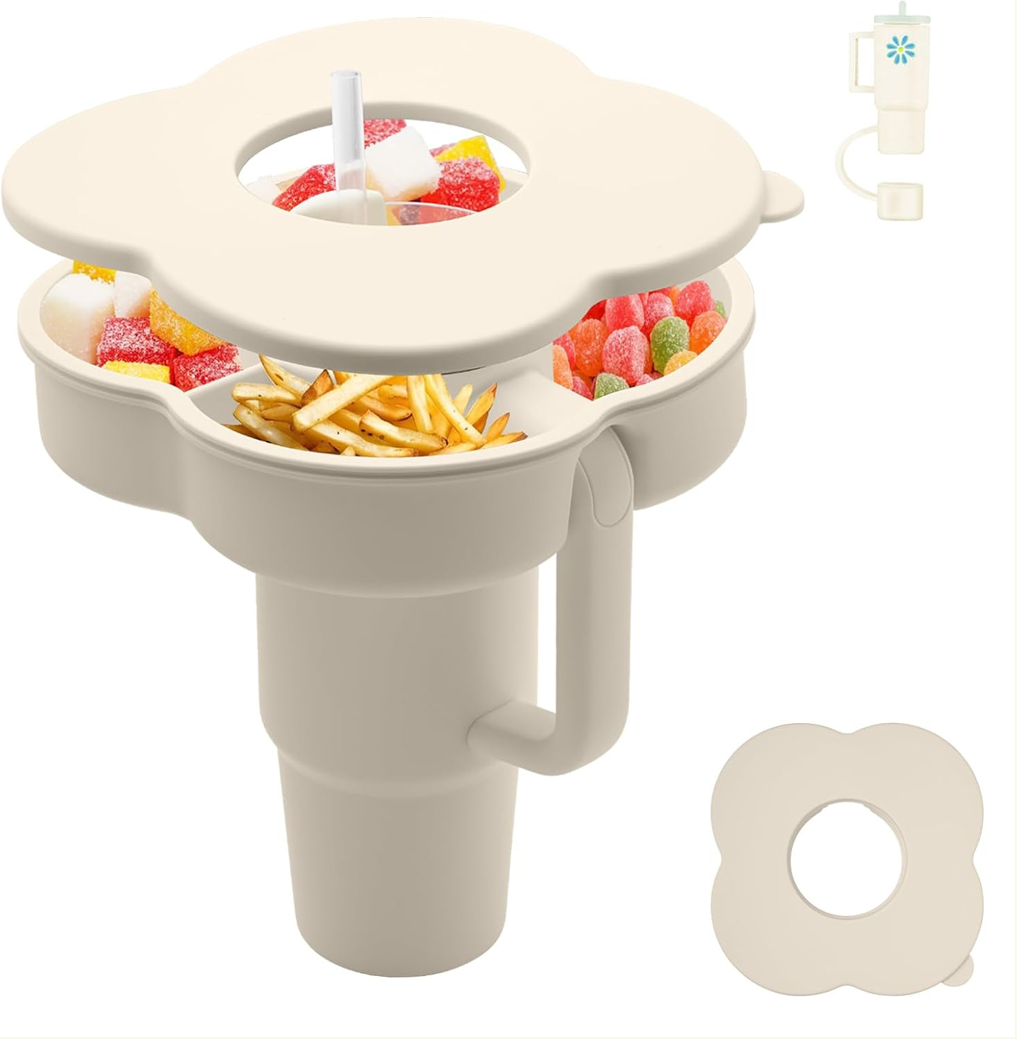 Snack Bowl with Lid for Stanley 30 Oz Tumbler with Handle, Silicone Snack Tray S