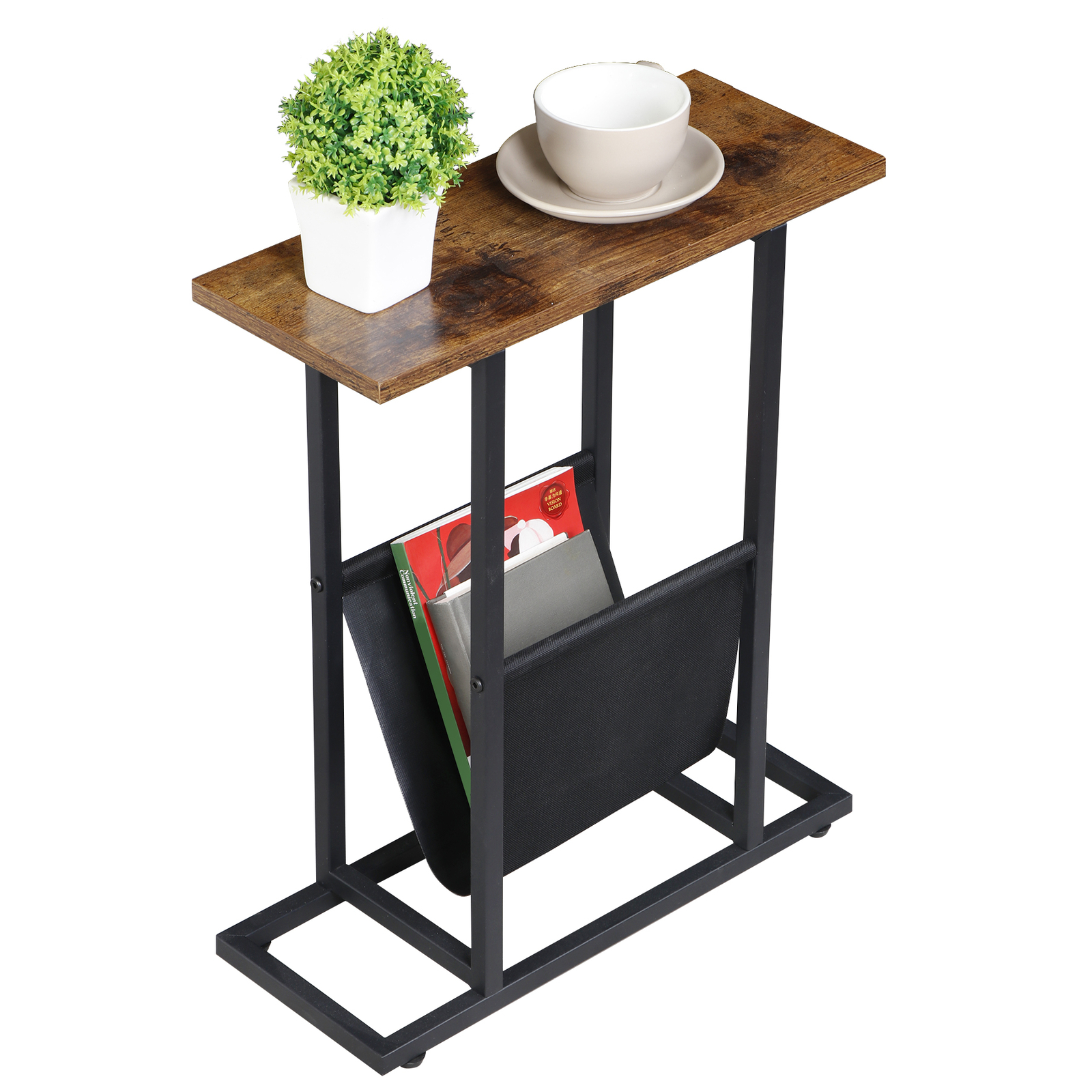 2PCS Narrow Sofa Side End Table Snack Bedside Table Storage Holder Rustic Brown
