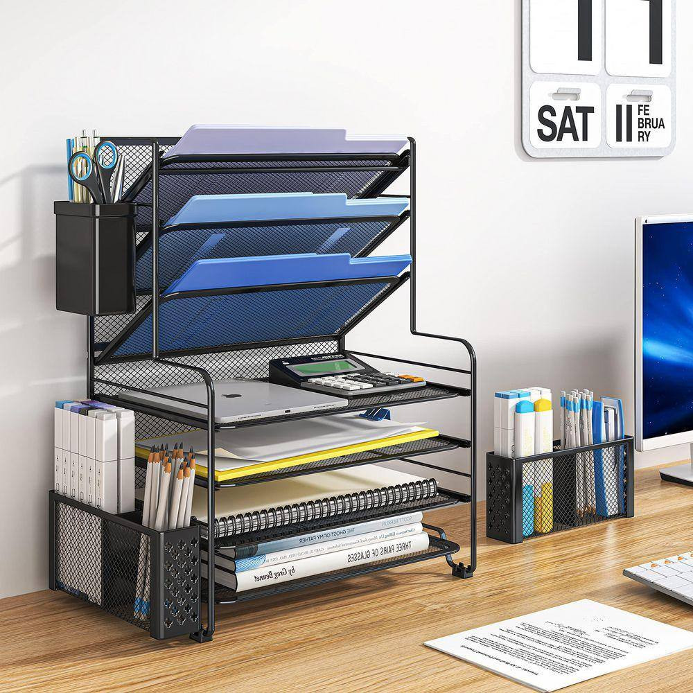 Black 16.75 In. X 8.75 In. X 16.75 In. 7 Tier Metal Desk File Organizer with Pen