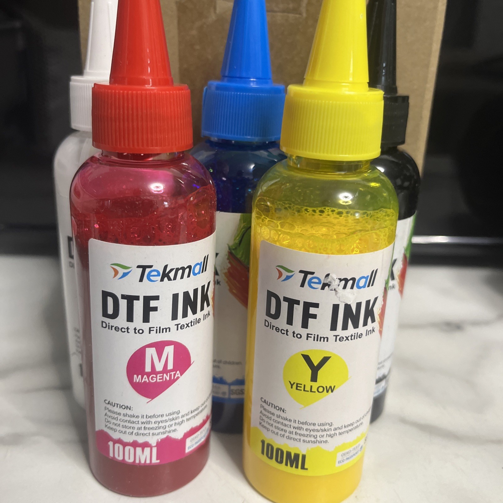 DTF Ink for Epson Printer, Digital Transfer Film 5 x 100ml bottles CMYK+W
