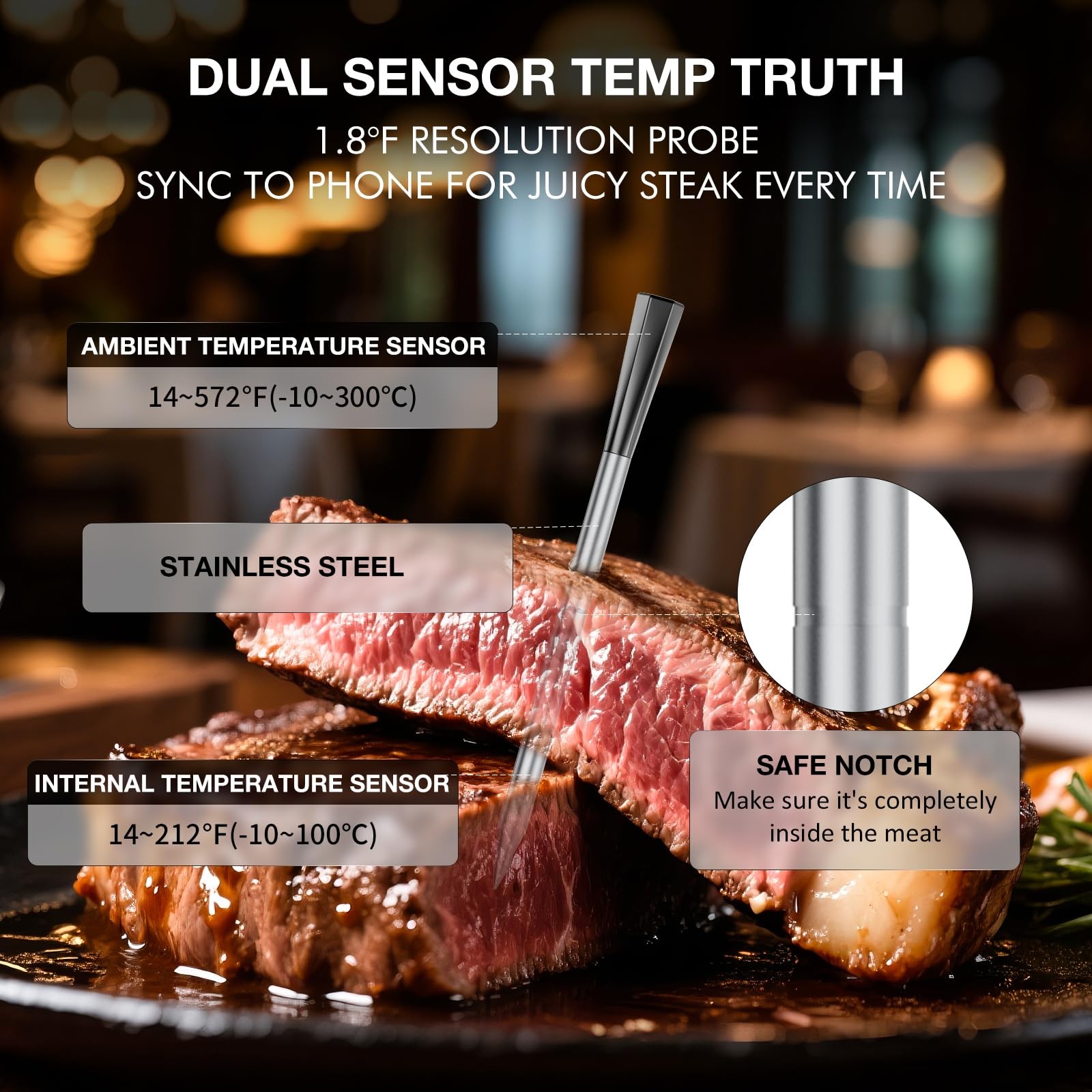 Smart Bluetooth Meat Thermometer for Grilling & Smoking, Dual Probe Wireless BBQ