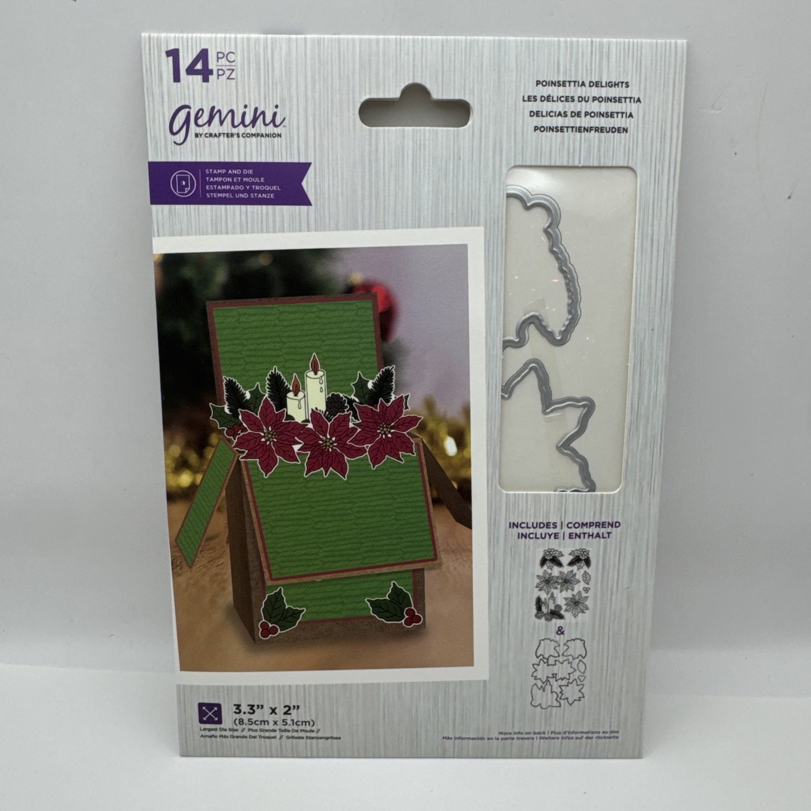 Gemini Poinsettia Delights Stamp & Die Set 14pc Pop Up Box Card NEW