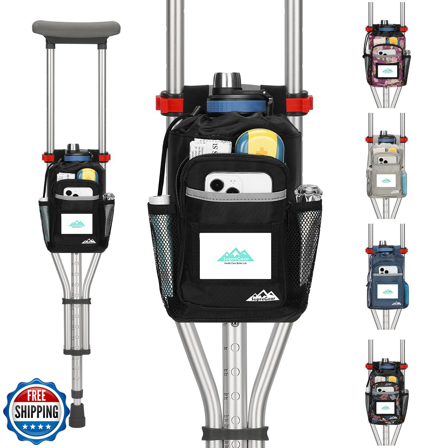 supregear Crutch Accessories Bag, Water-Resistant Storage Pouch with Cup Hold