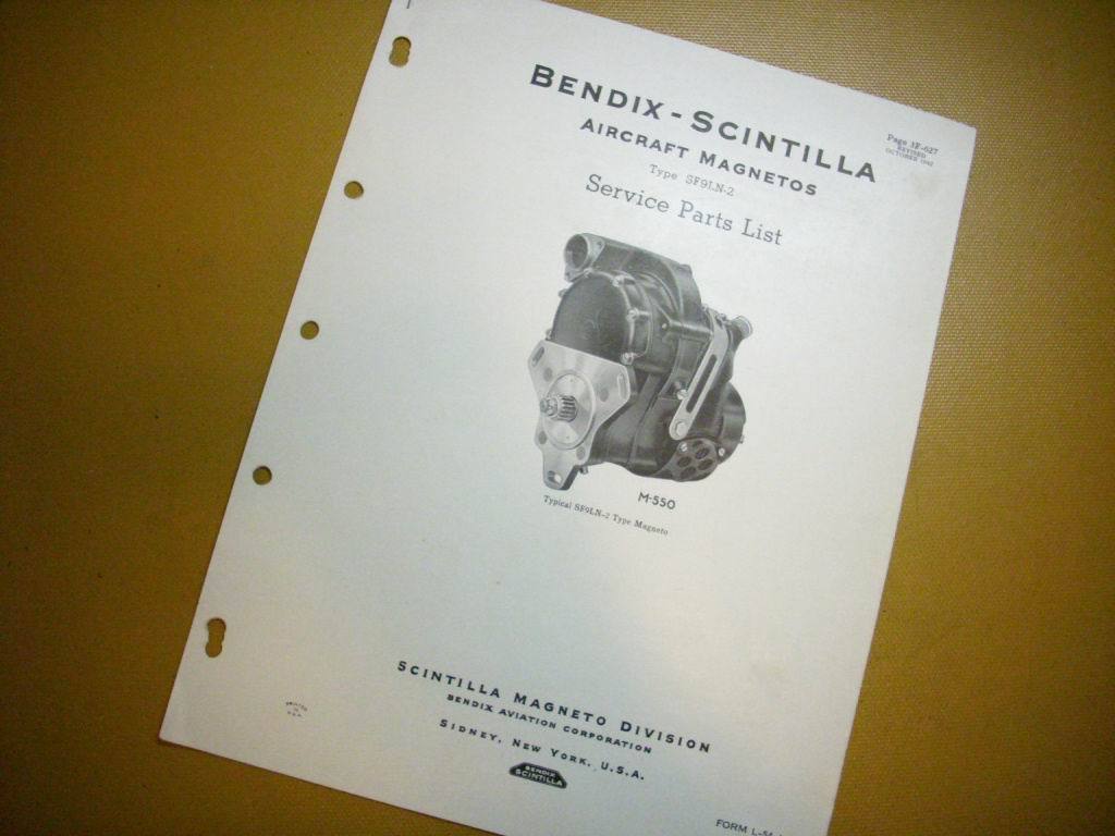 Bendix Scintilla SF9LN-2 Magneto Parts Tech Data Booklet