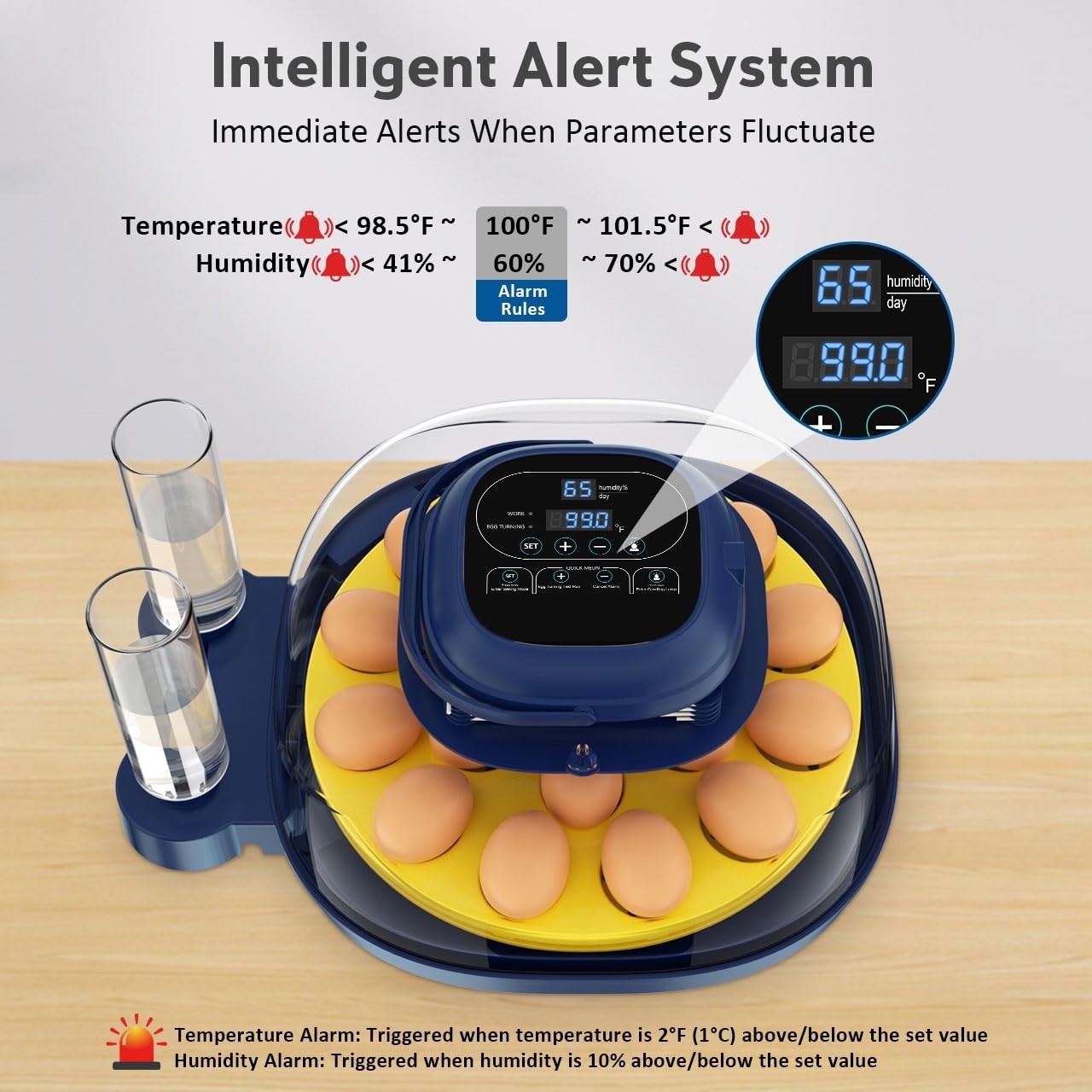 18 Egg Incubator with Auto Turning, Digital Temp & Humidity Control, Egg Candler