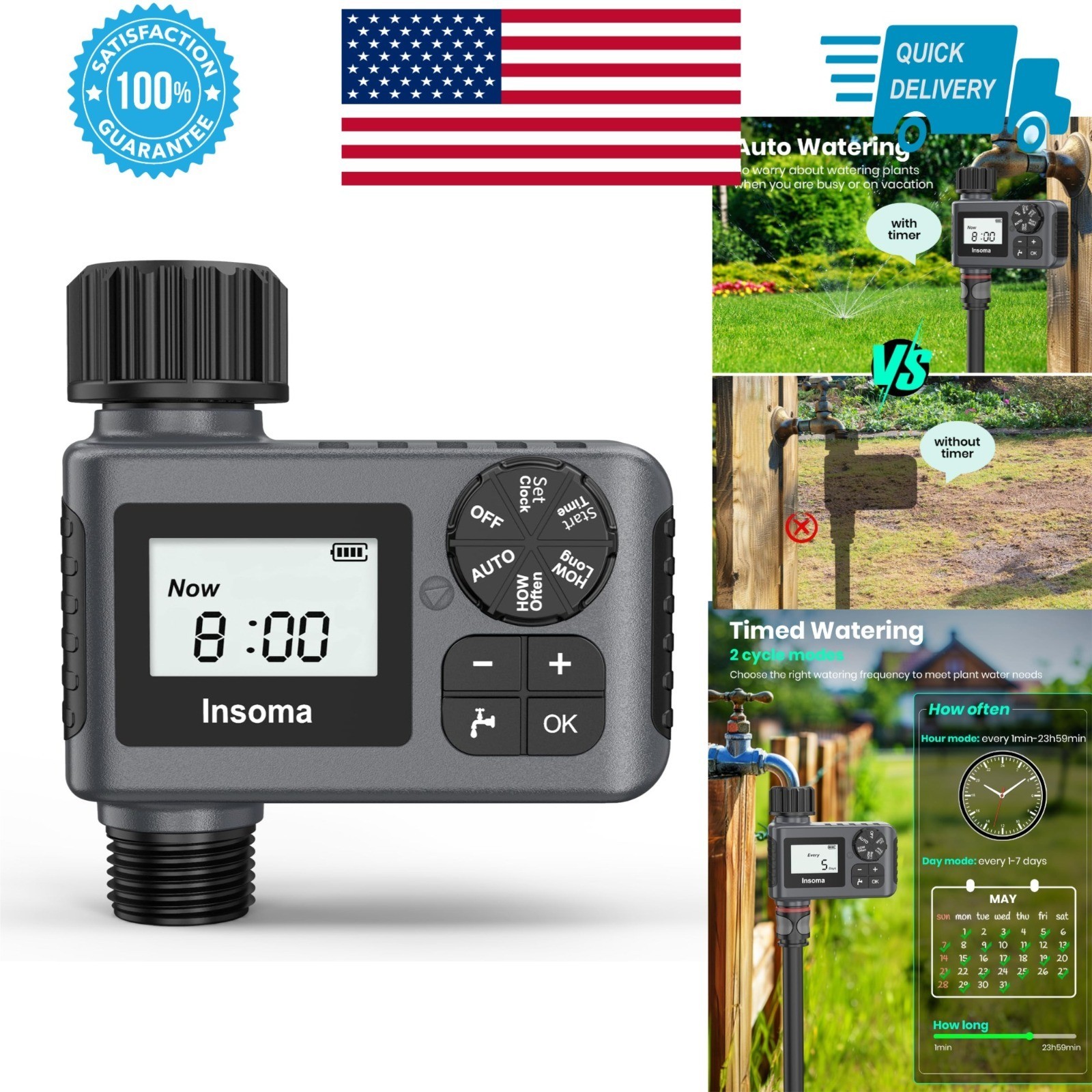 Programmable Garden Hose Timer with Rain Delay - 1 Outlet