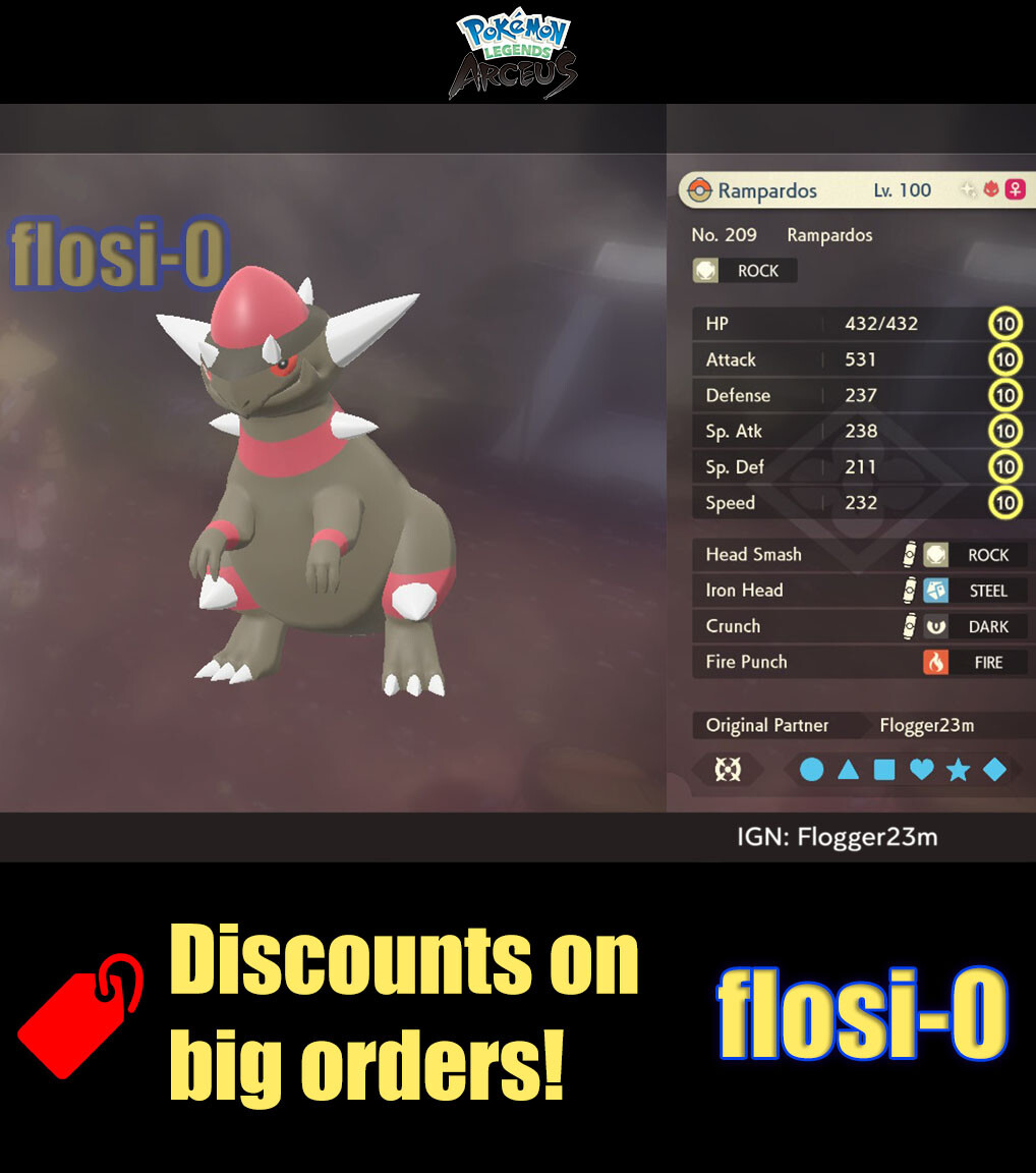 6IV Shiny Alpha Rampardos Max Effort Level Pokemon Legends Arceus