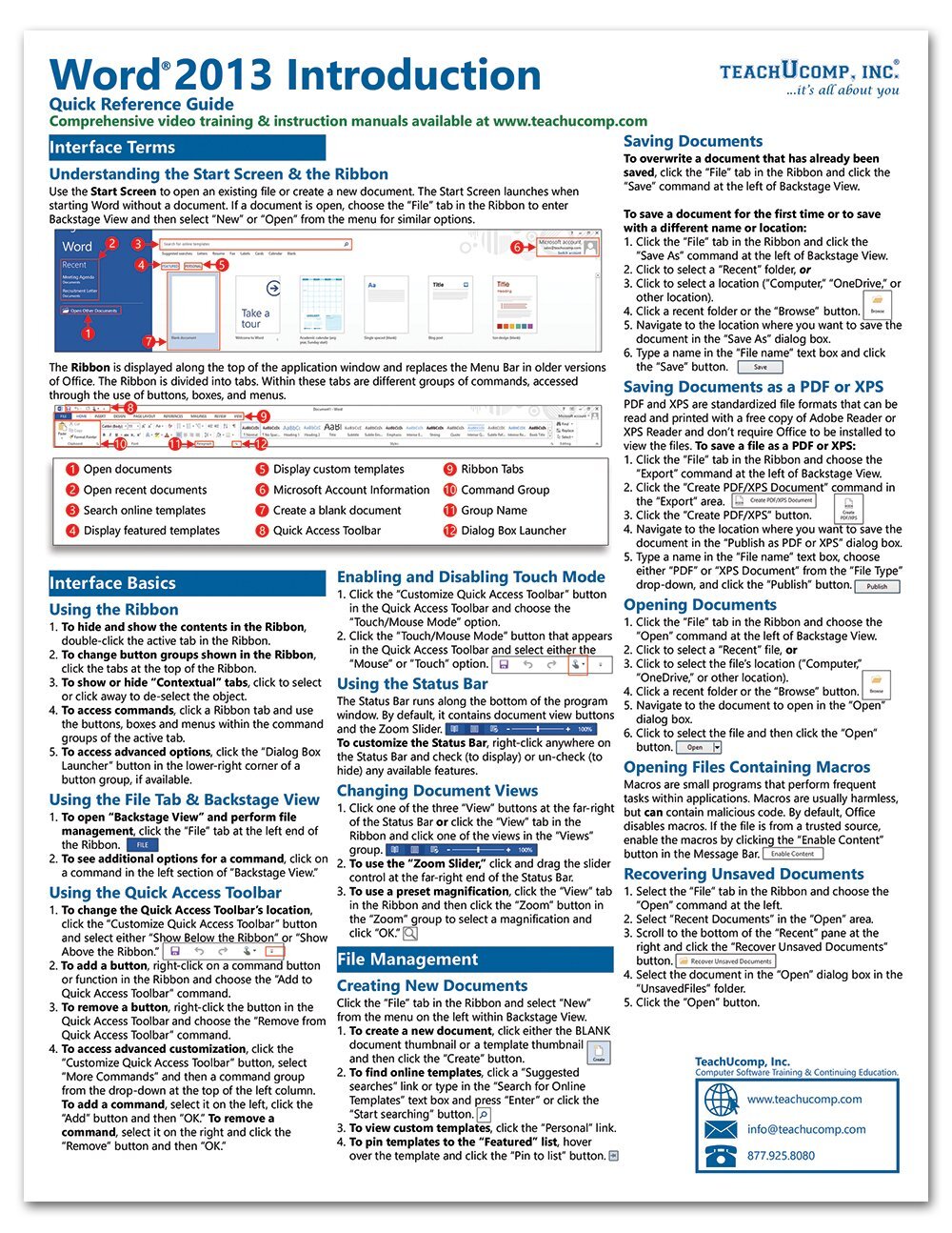 Word 2013 Training Guide Quick Reference Card 4 Page Cheat Sheet Instructions