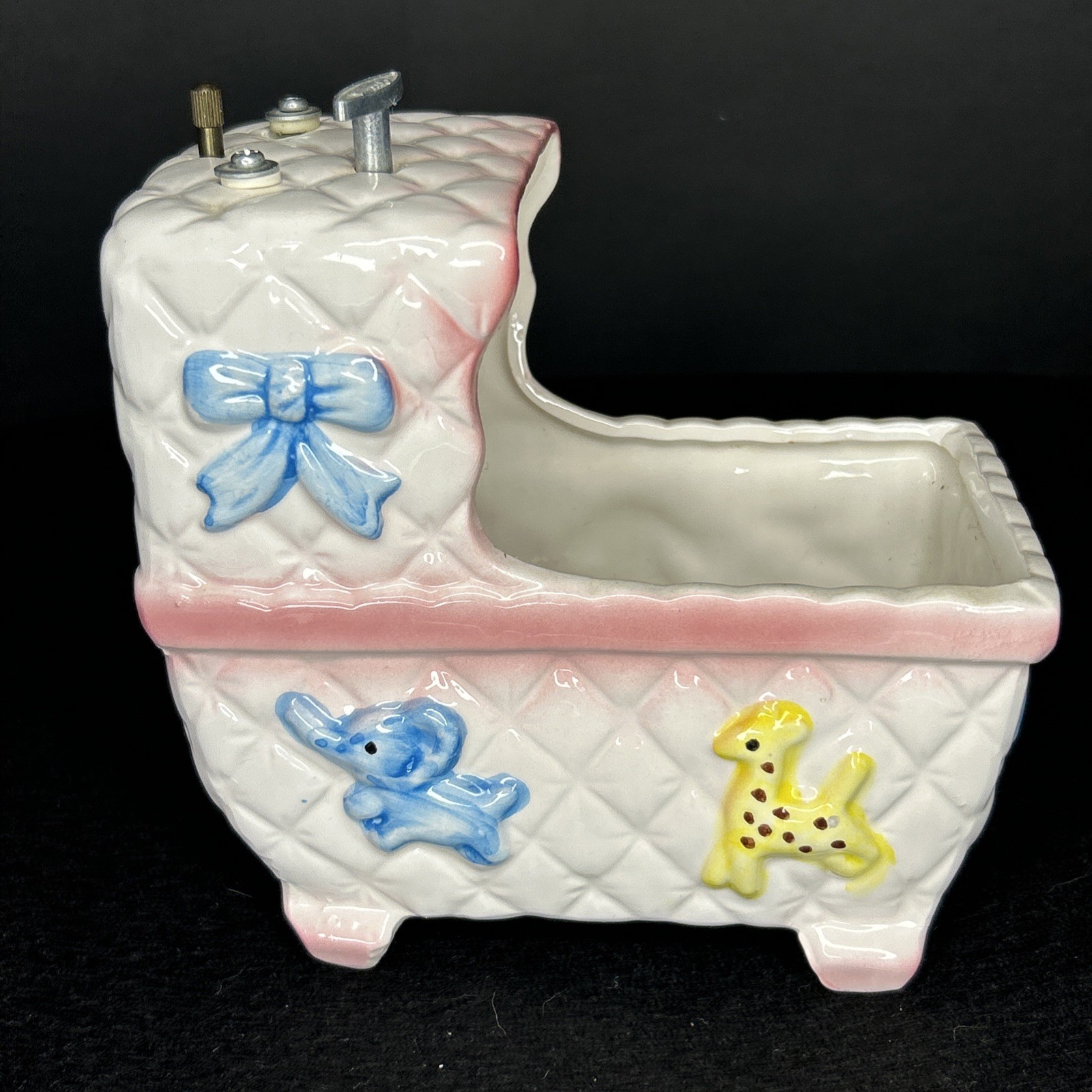 1983 My-Neil Baby Nursery Planter Ceramic Cradle Musical Box TESTED
