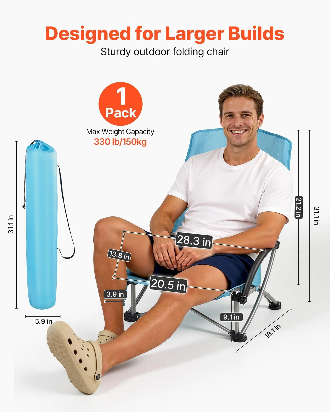 Folding Beach Chair, High Back Camping Chairs for Adults, with Cup Pocket, Mesh