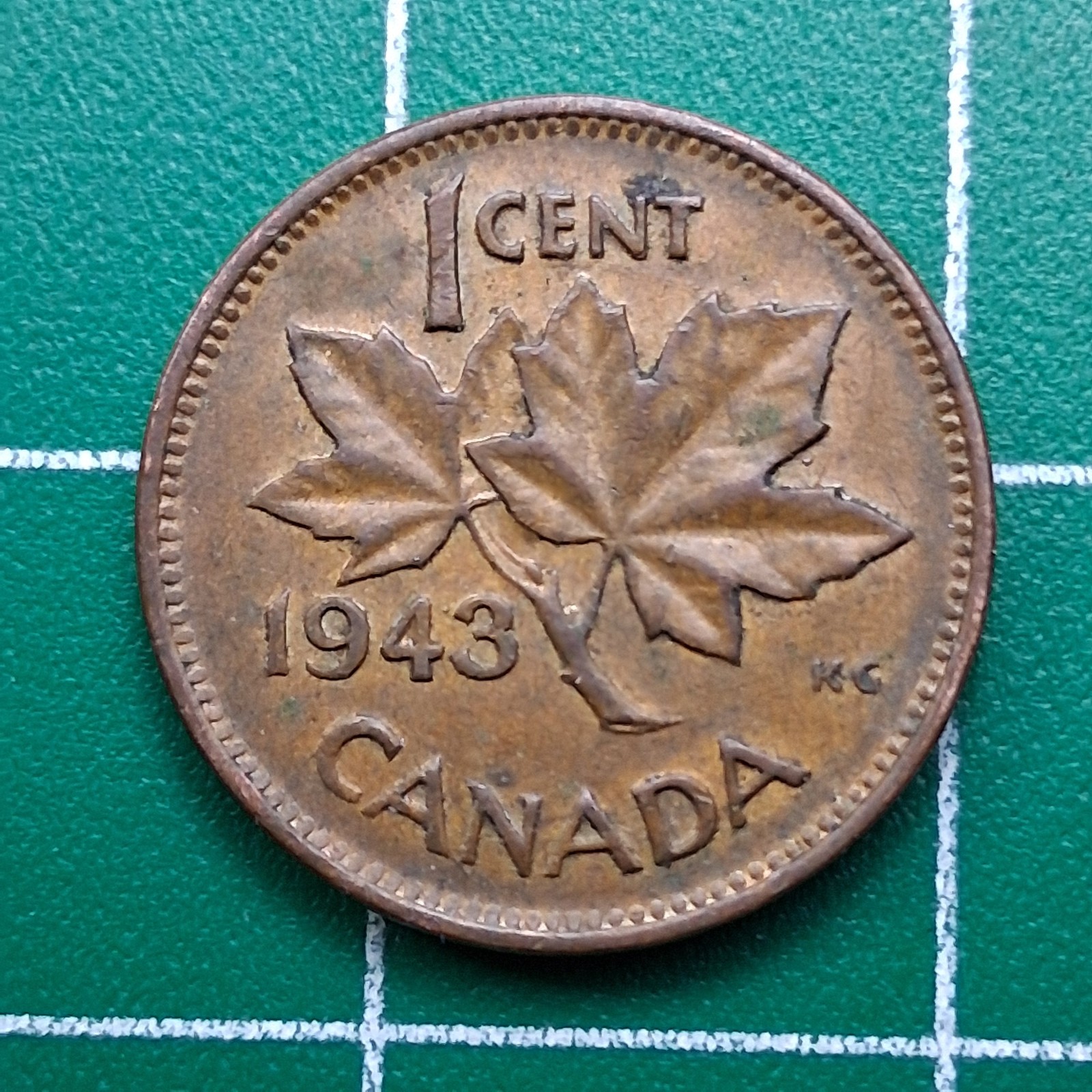 1943 Canada 1 Cent King George VI / Maple Leaf Bronze Coin