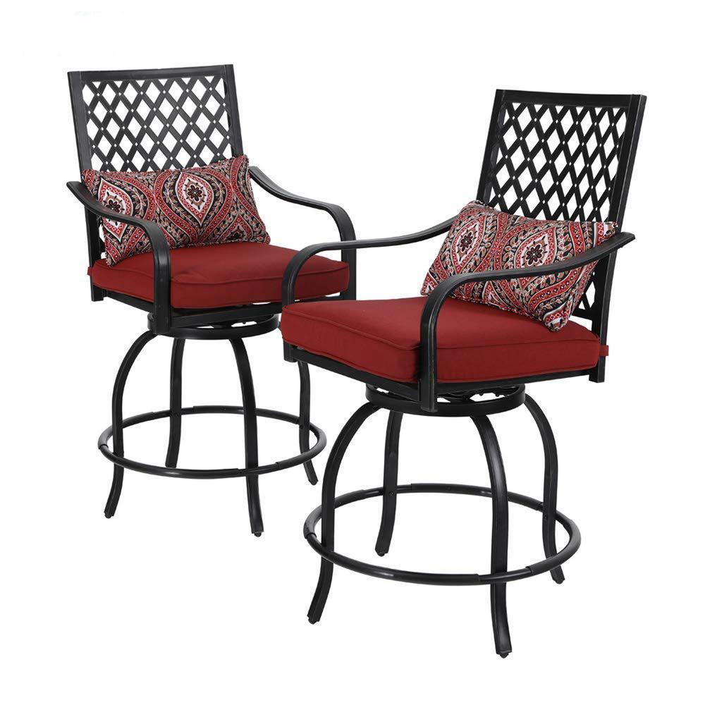 Swivel Patio Bar Stools Set of 2 Counter Height Dining Chairs High Back Armchair
