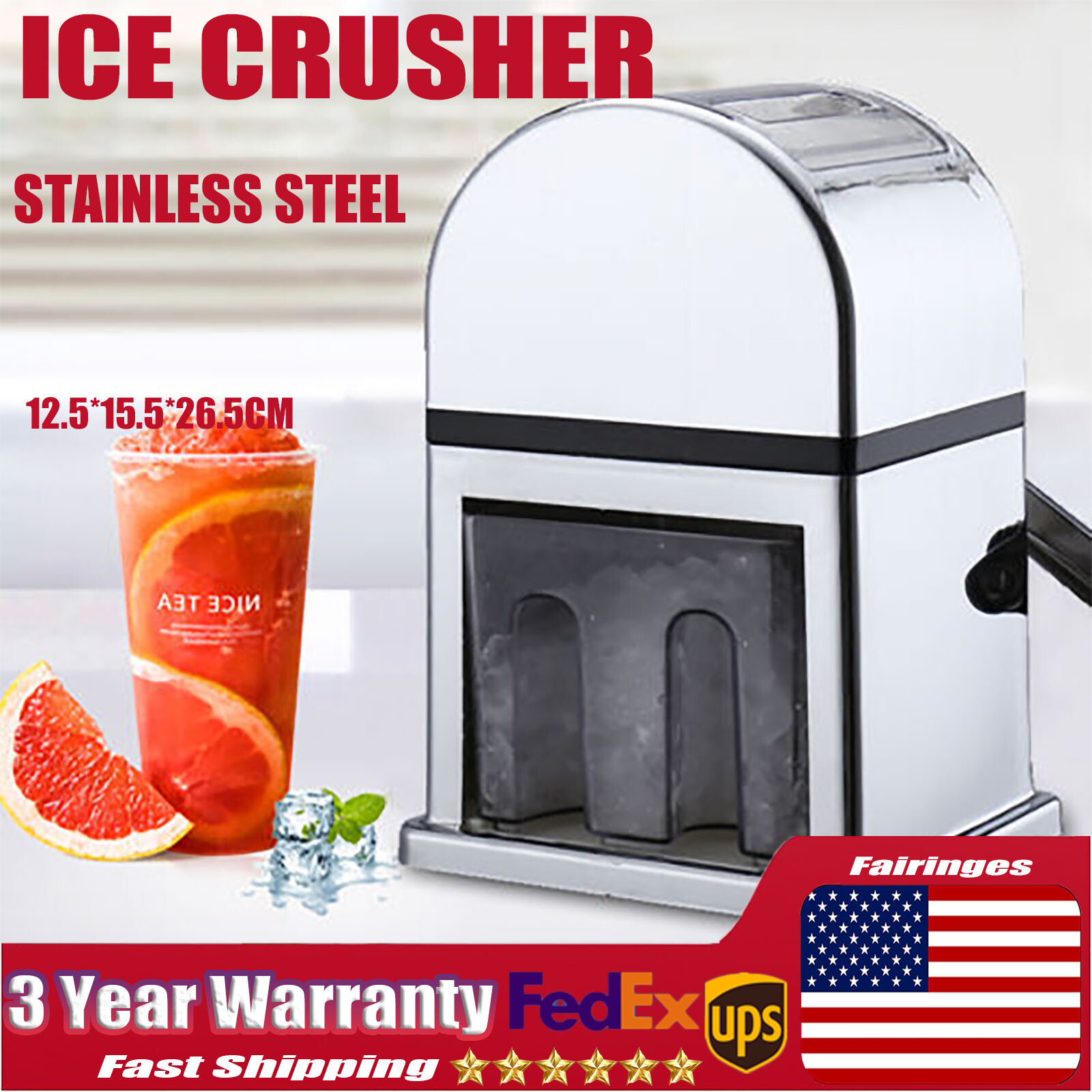 Stainless Steel Ice Crusher Shaver Machine Durable Crushed Ice Maker Easy Clean
