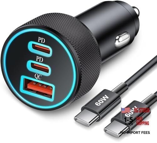 67W 3-Port Super Fast Type C Car Charger USB C for Samsung Galaxy S26 S25 Black
