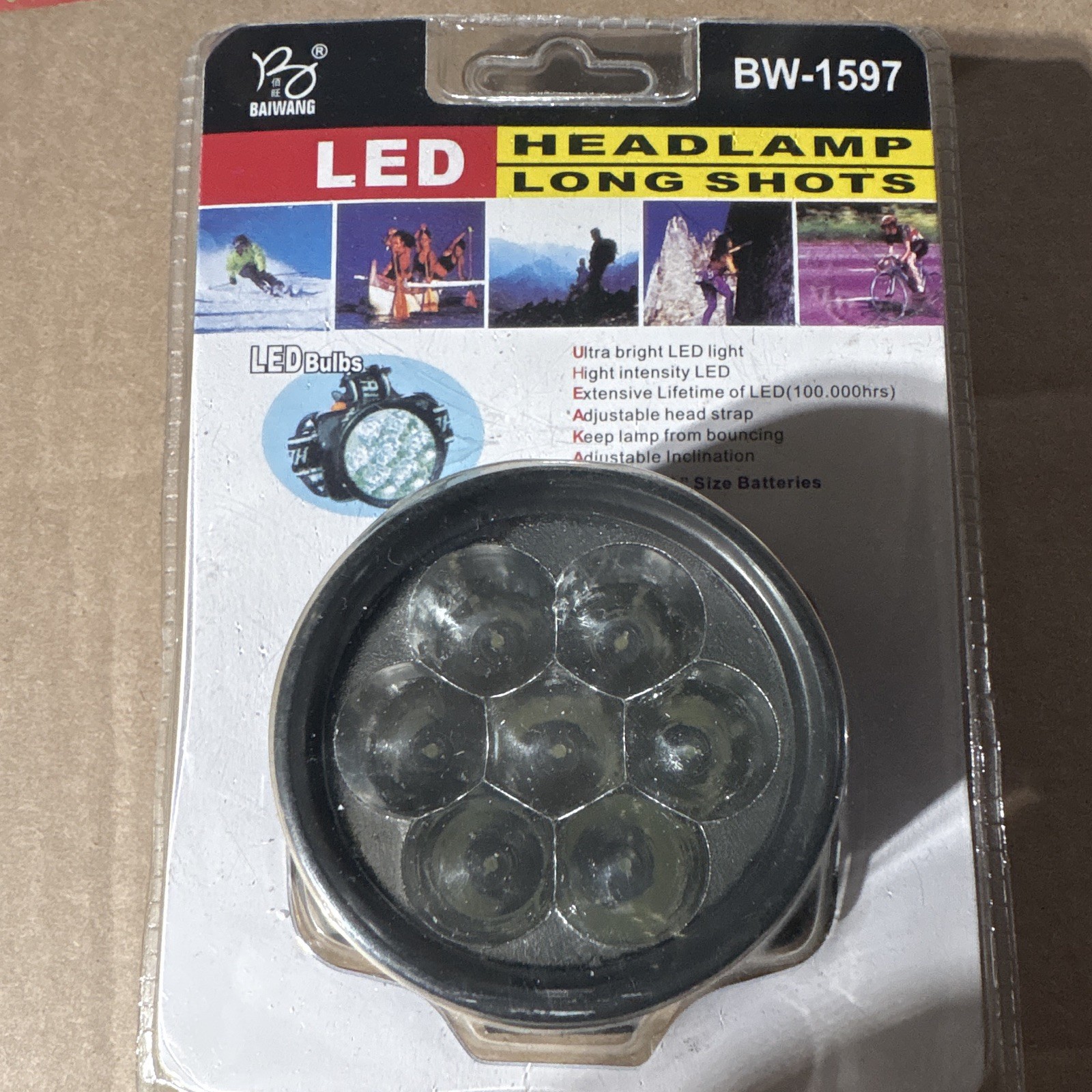 BAIWANG BW-1597 LED Headlamp 7-LED 100lm IP65 AAA Battery Adjustable Strap