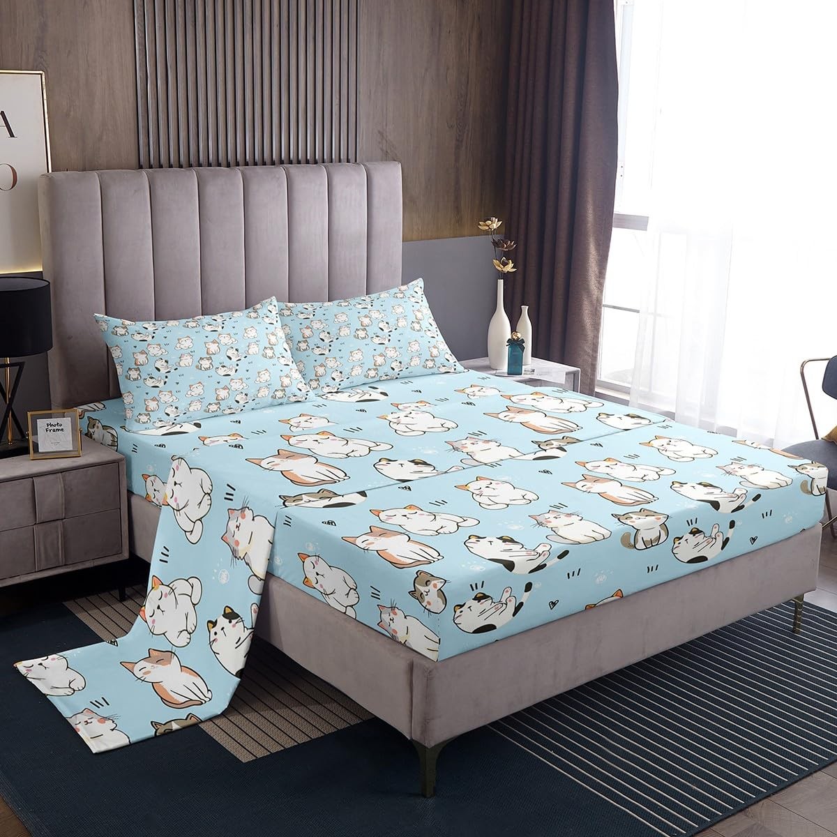 Erosebridal Cat Sheet Sets King, Kawaii Garfield Persian Cat Flat Sheet for K...