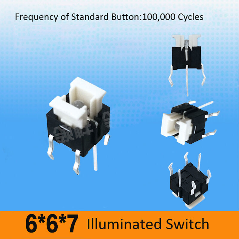 6 x 6 x 7mm LED Illuminated Switch Momentary Push Button Tactile SPST Micro PCB