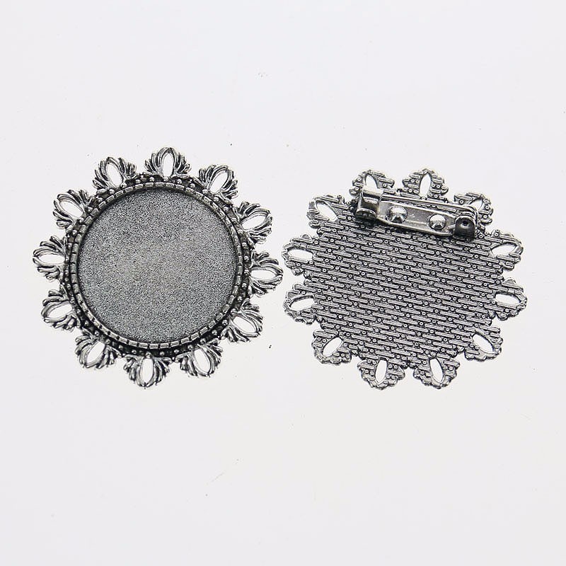 2pcs Tibetan silver color ROUND 25mm cabochon settings  rim brooch design XA058