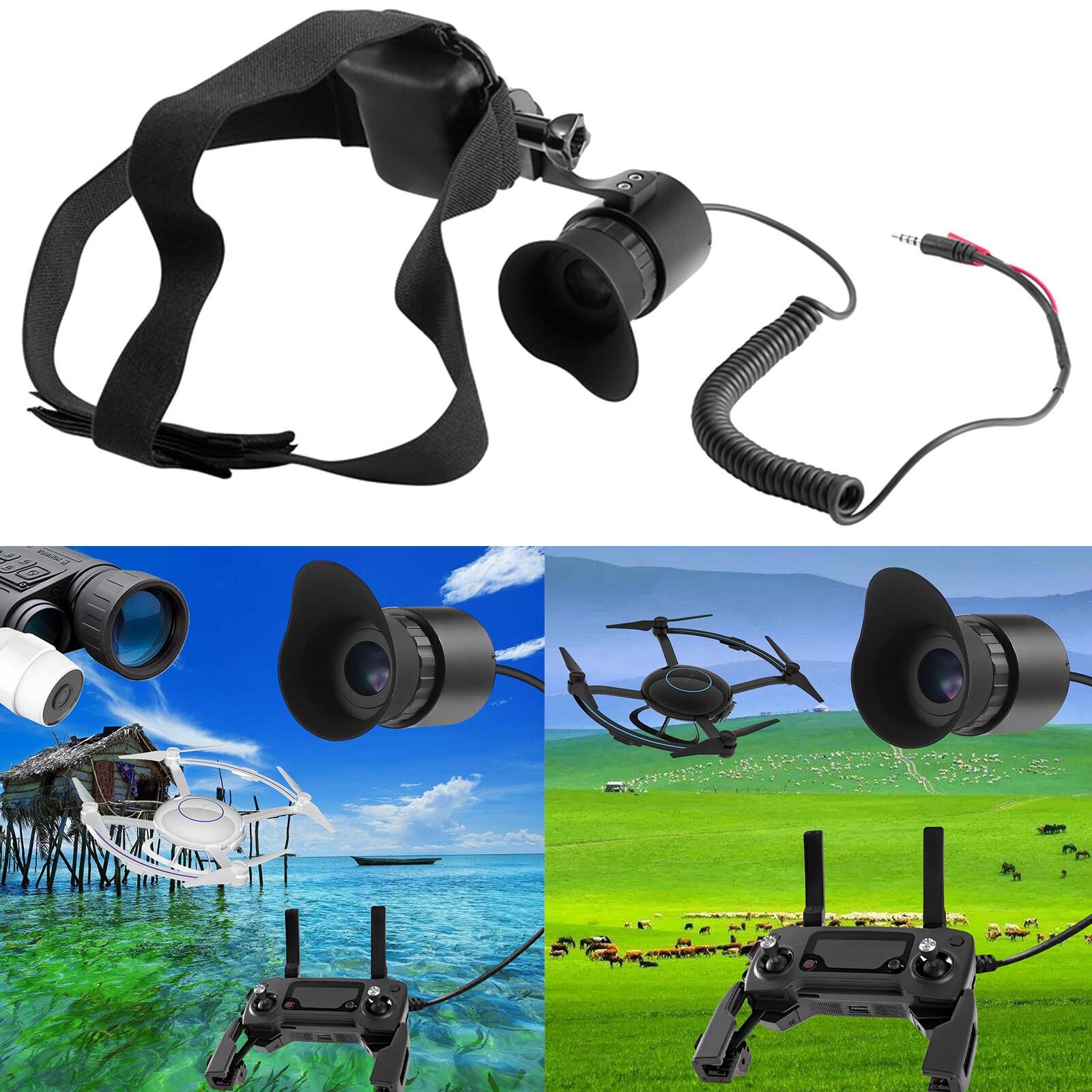 V760A-3 Wearable Head Mounted Display 0.39" OLED 12X Eyepiece Adjust Diopter U7