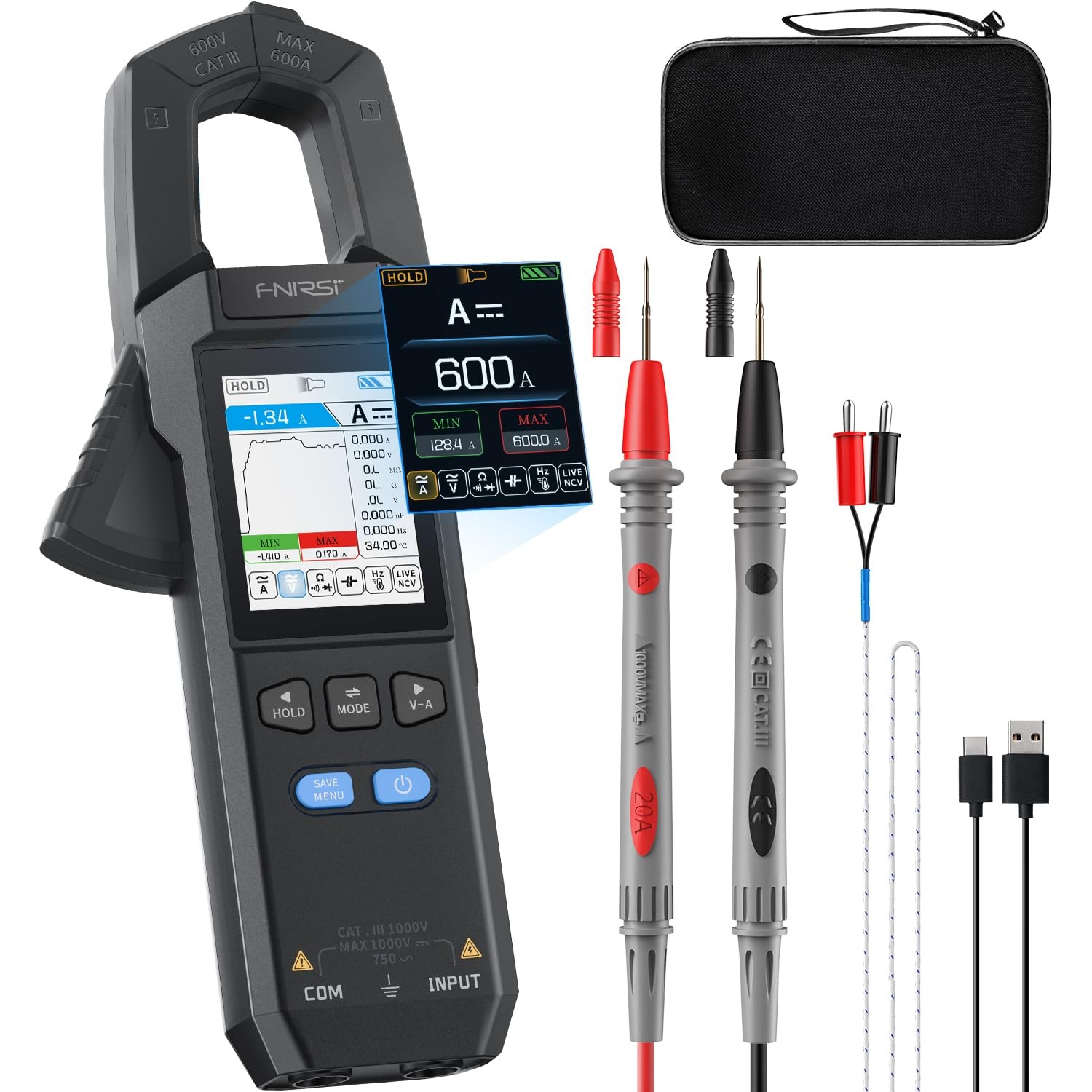 Digital Clamp Meter Multimeter TRMS AC/DC Voltage Current NCV 600A