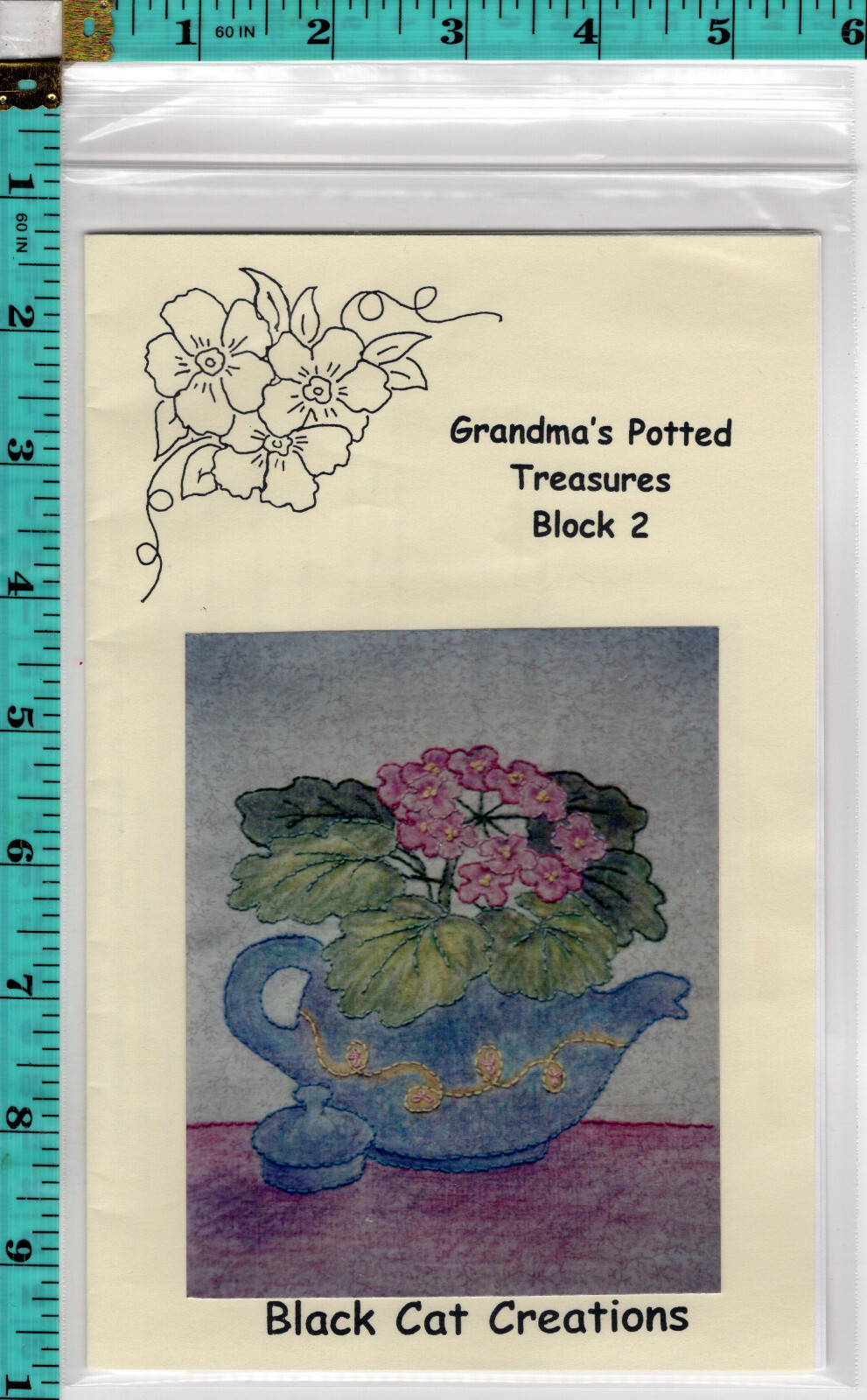 Grandma's Potted Treasures Blk 2 Black Cat Creations Quilt Instructions Geranium