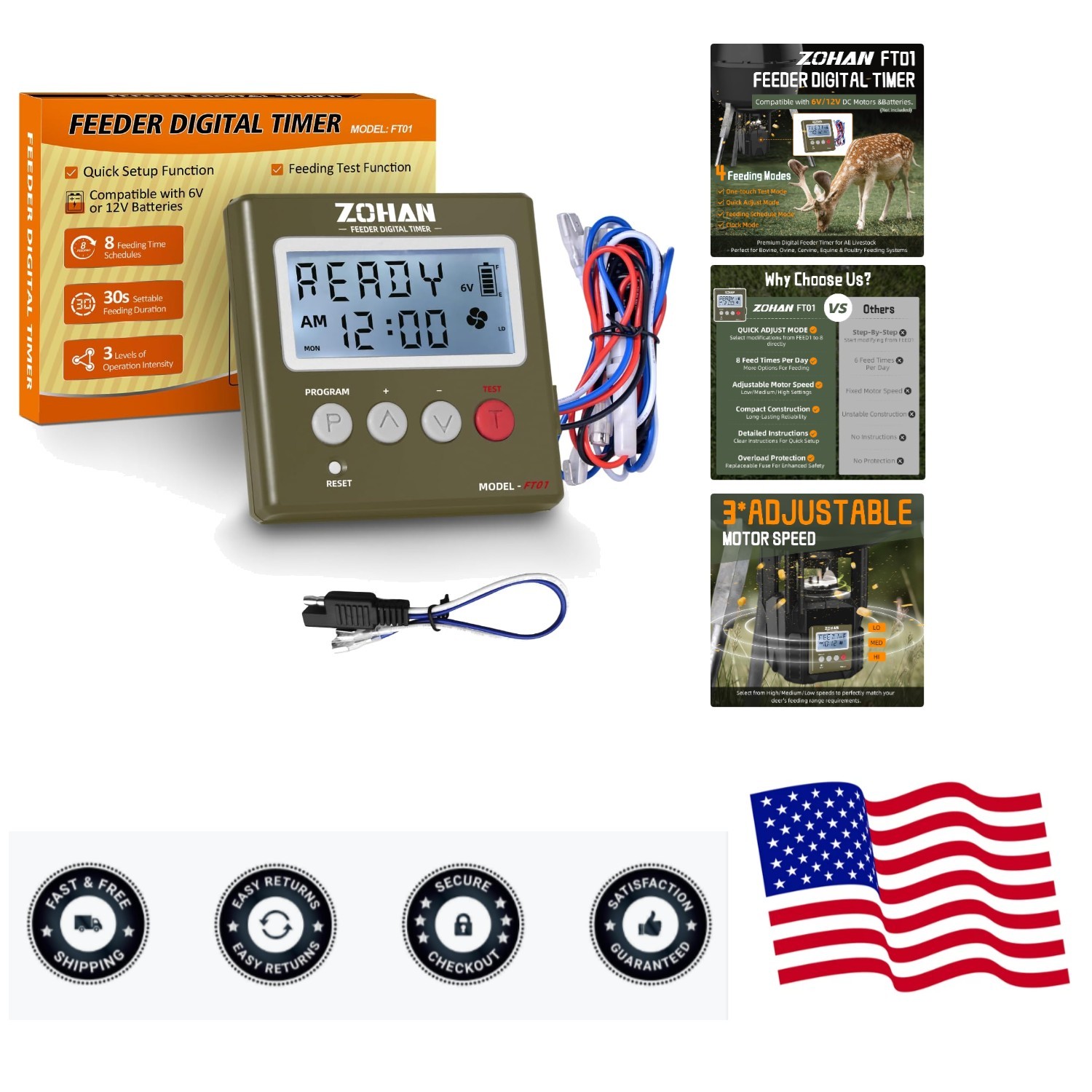 Lightweight Automatic Deer Feeder Timer - 8 Feedings Per Day for Hunting Success