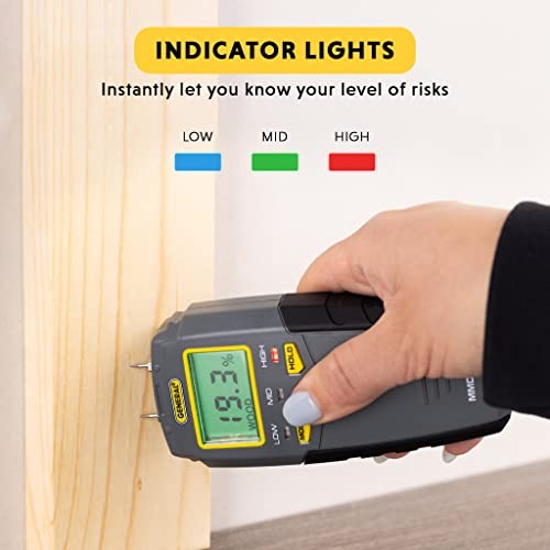 MMD4E Digital Moisture Meter, Water Leak Detector, Moisture Tester, Pin Type