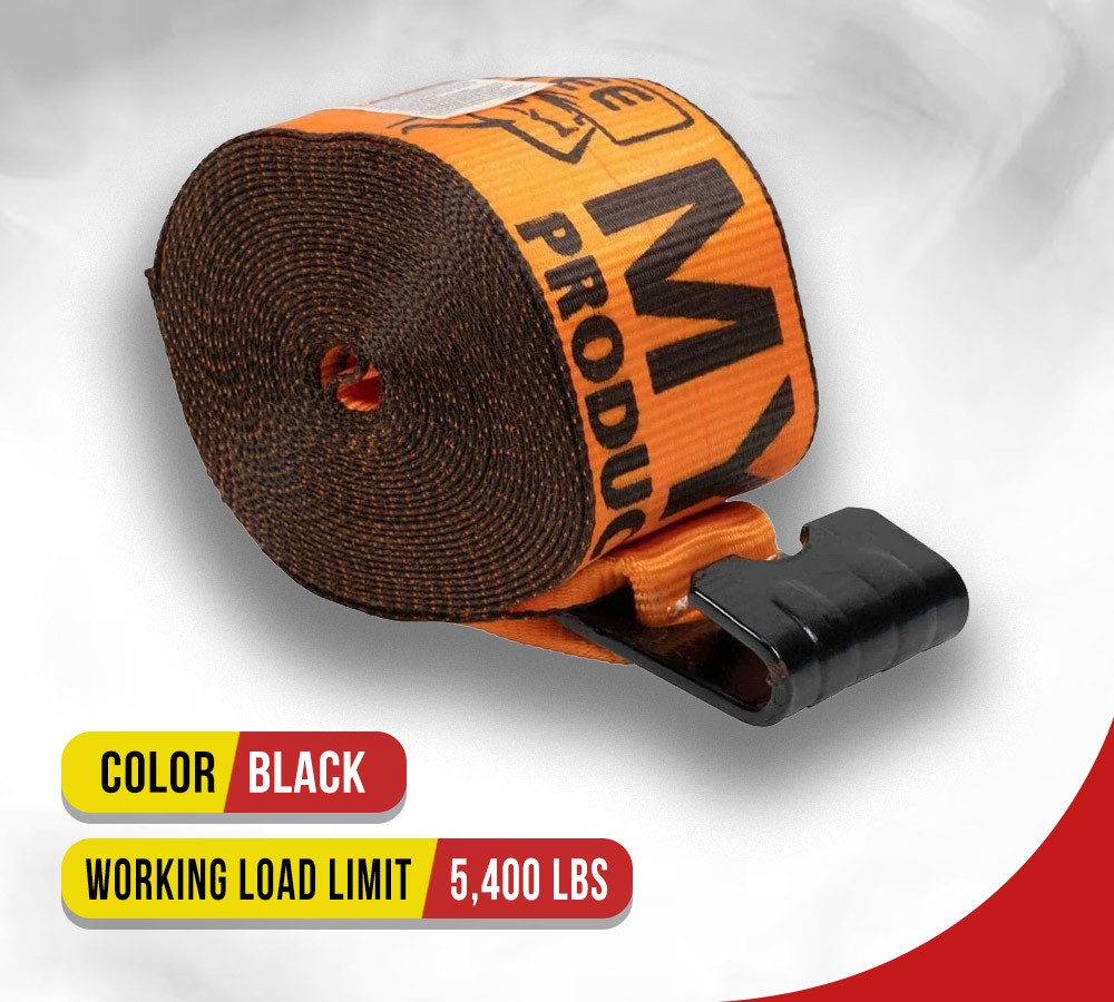 4" x 30' Winch Strap with Flat Hook - High Abrasion Orange