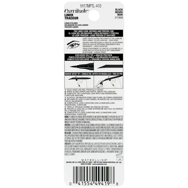 Maybelline Curvitude Liner, 410 Black, 0.027 oz. - 2 PACK