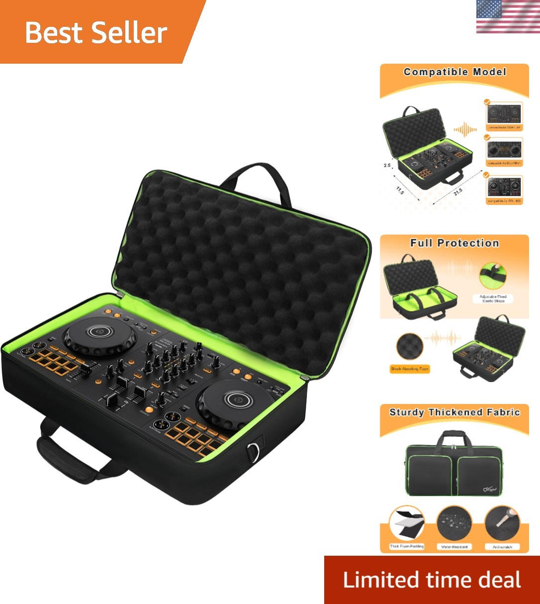 Fashionable Padded DJ Controller Case with Lockable Zippers - Medium Size