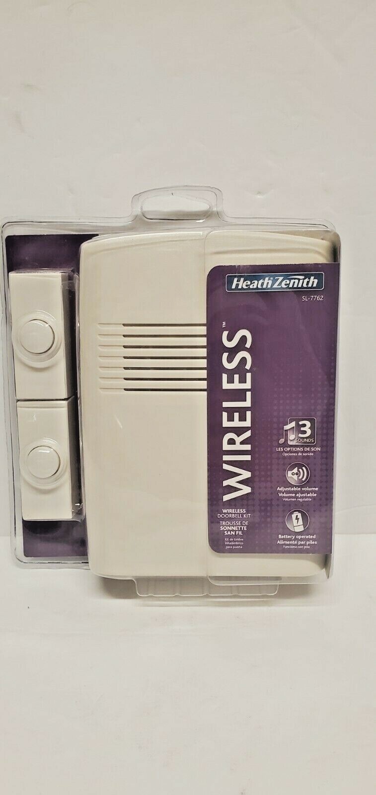 NOS HeathZenith SL-7762 Wireless Doorbell Kit, 3 Doorbell Sounds, 2 Push Buttons