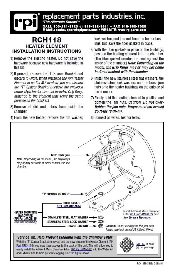 Rpı RCH118 - Heater Element Assembly for Midmark - Ritter for 7, M7