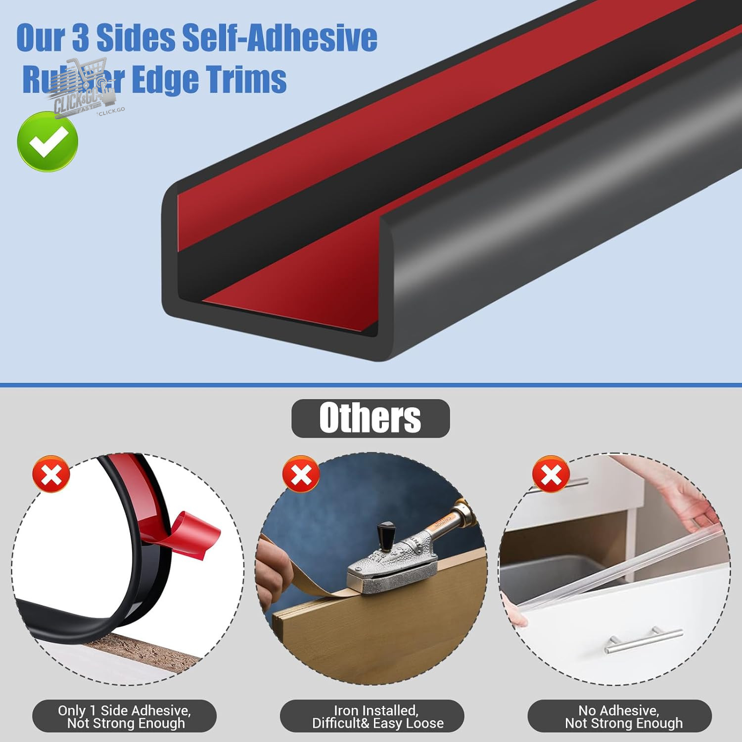 Rubber Edge U 45mm Self Adhesive 6m Edge Protection Flexible Wood Black Antiurt