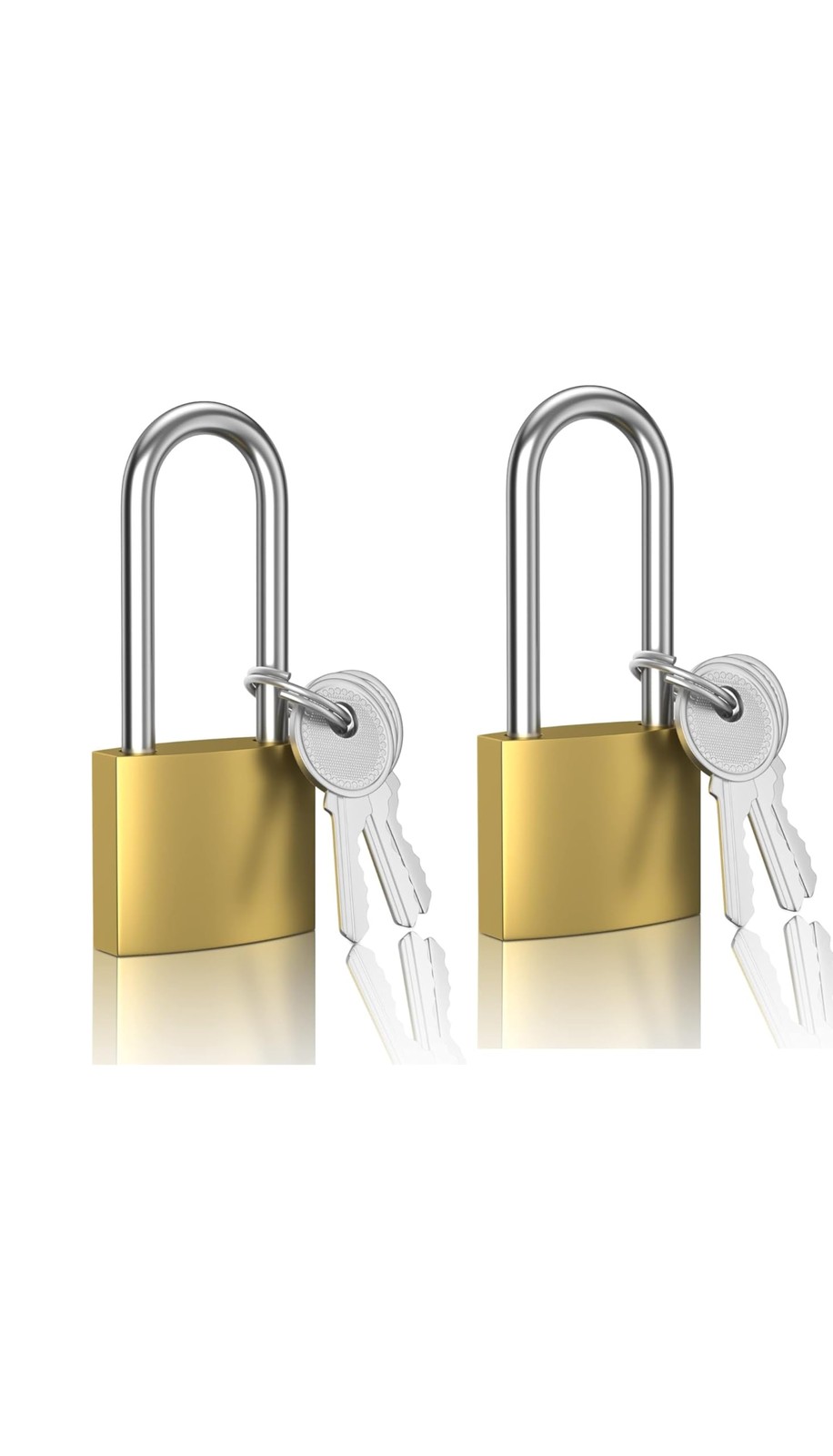 2 Pack Keyed Alike Padlocks, Long Shackle, Alloy Steel, Yellow, 2.63in Shackle
