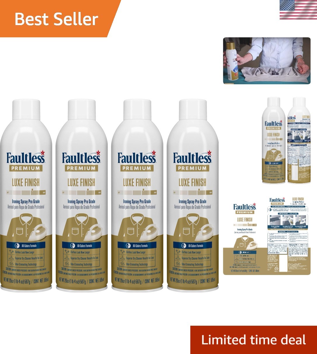 Effortless Ironing with  Luxe Spray Starch 20 Oz, 4 Pack - No Clogs!