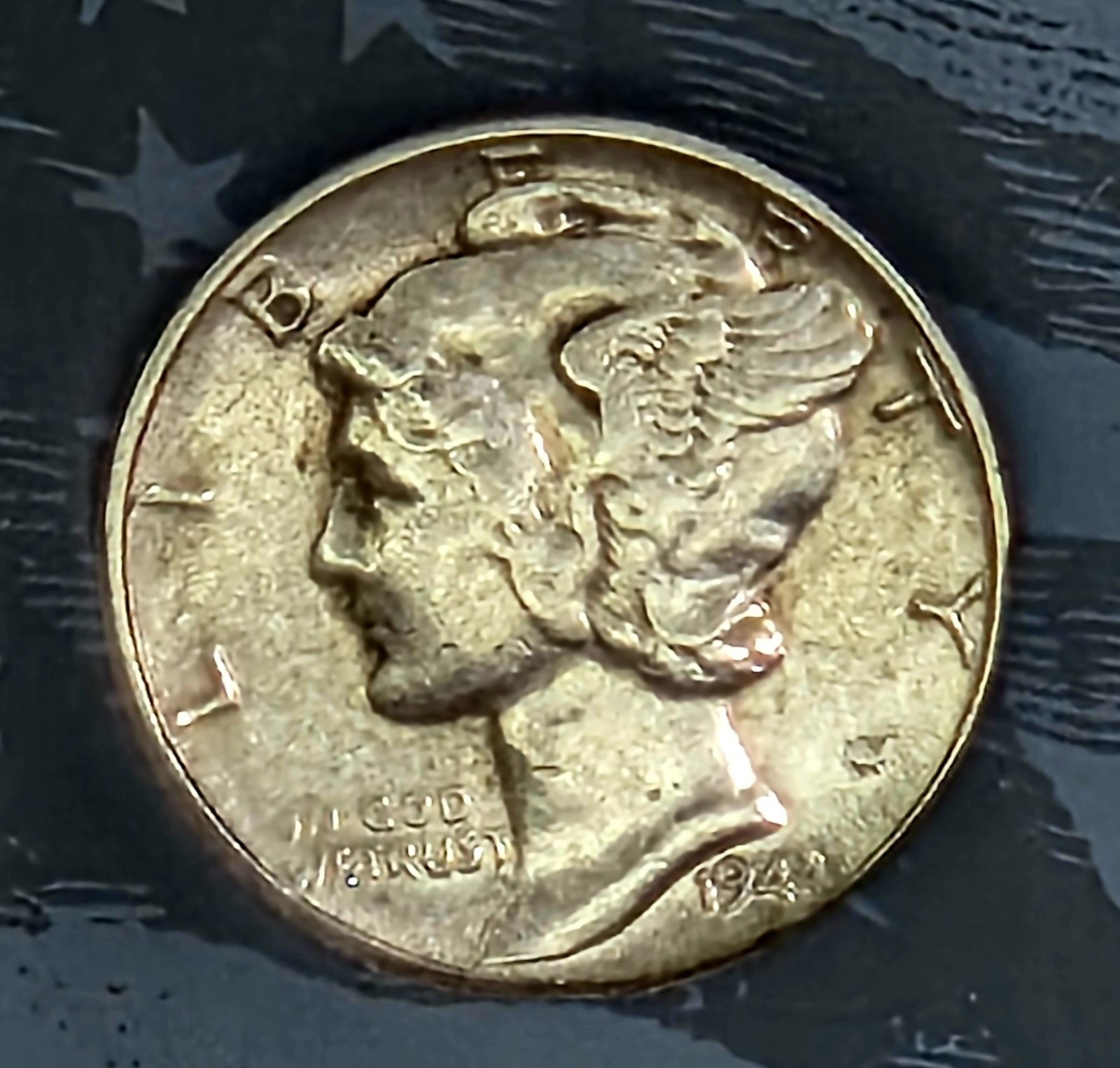 1944 P Mercury Dime 90% Silver ERROR IN COD WE TRUST XF