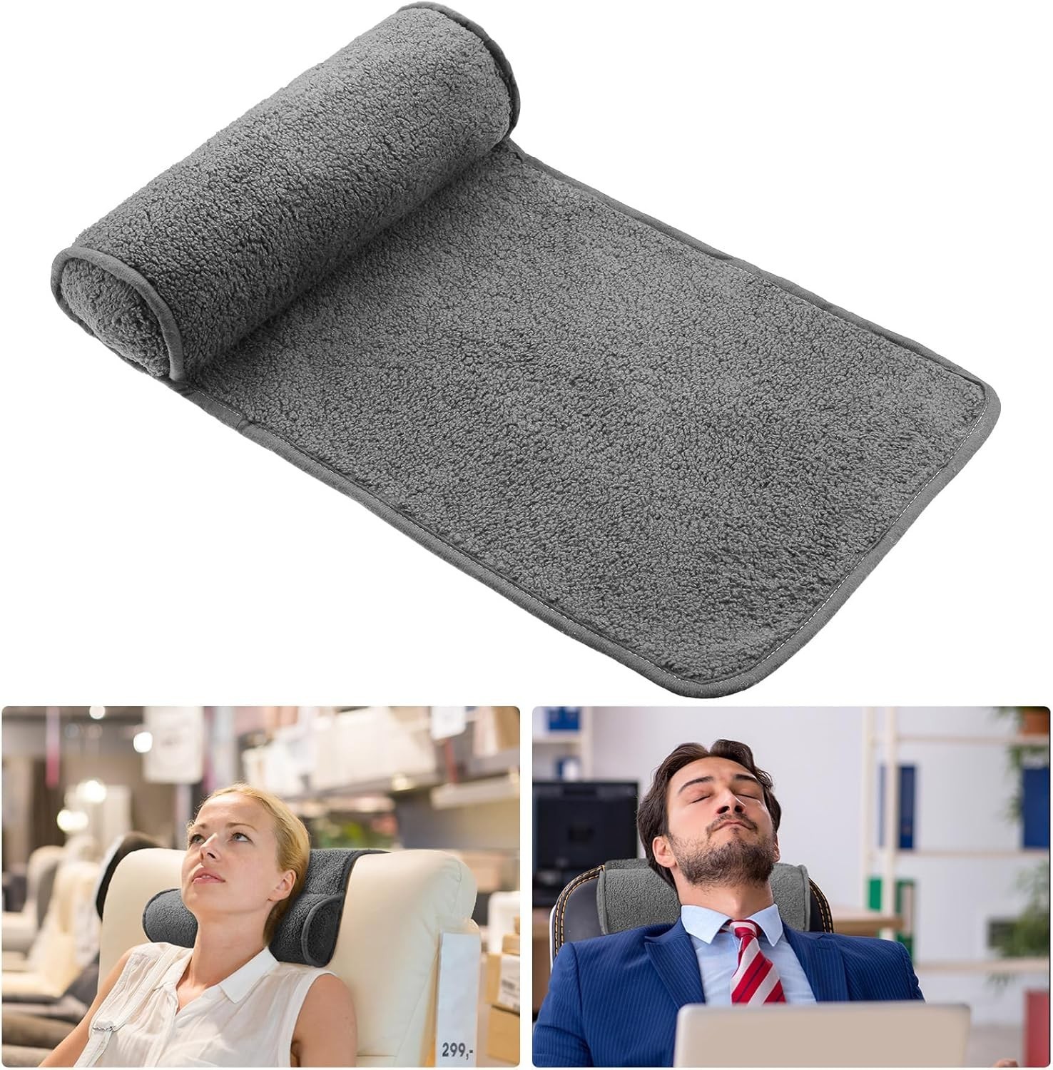 Weysat Neck Head Pillow for Recliner Chair Non Slip Fleece Onesize, Dark Gray