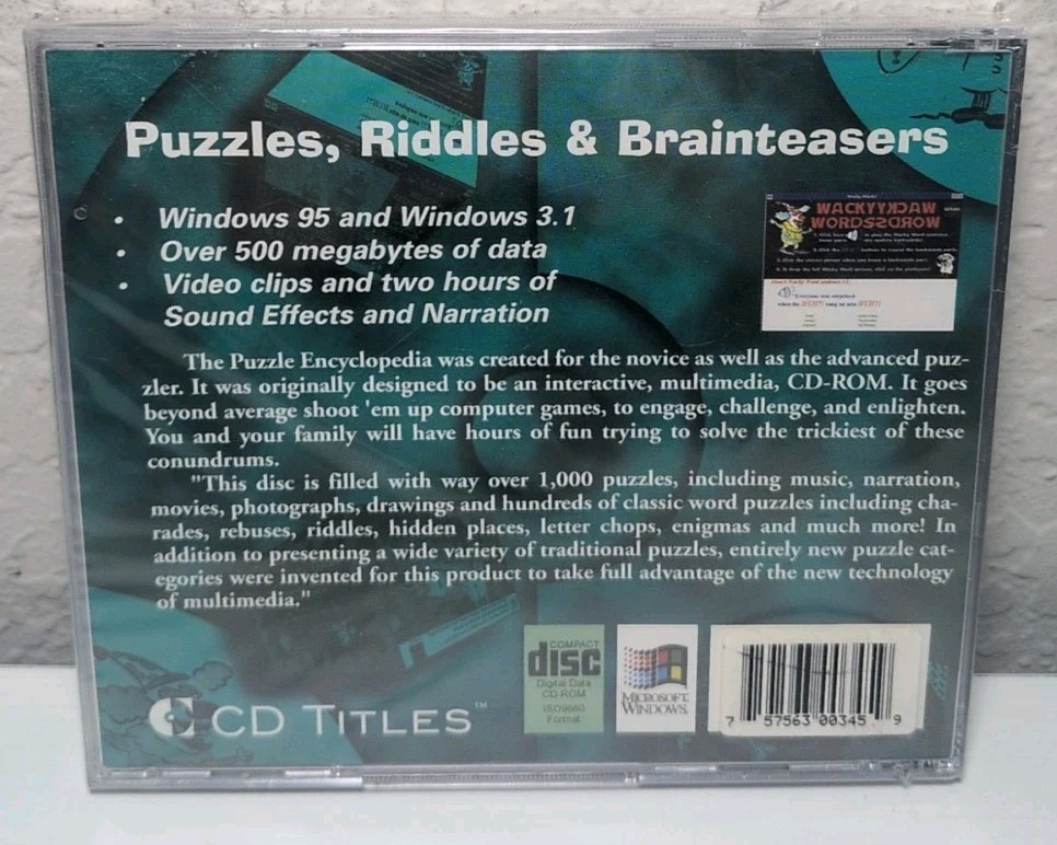 Puzzles, Riddles & Brainteasers PC CD-ROM 1996 CD-ROM for Windows NEW B306