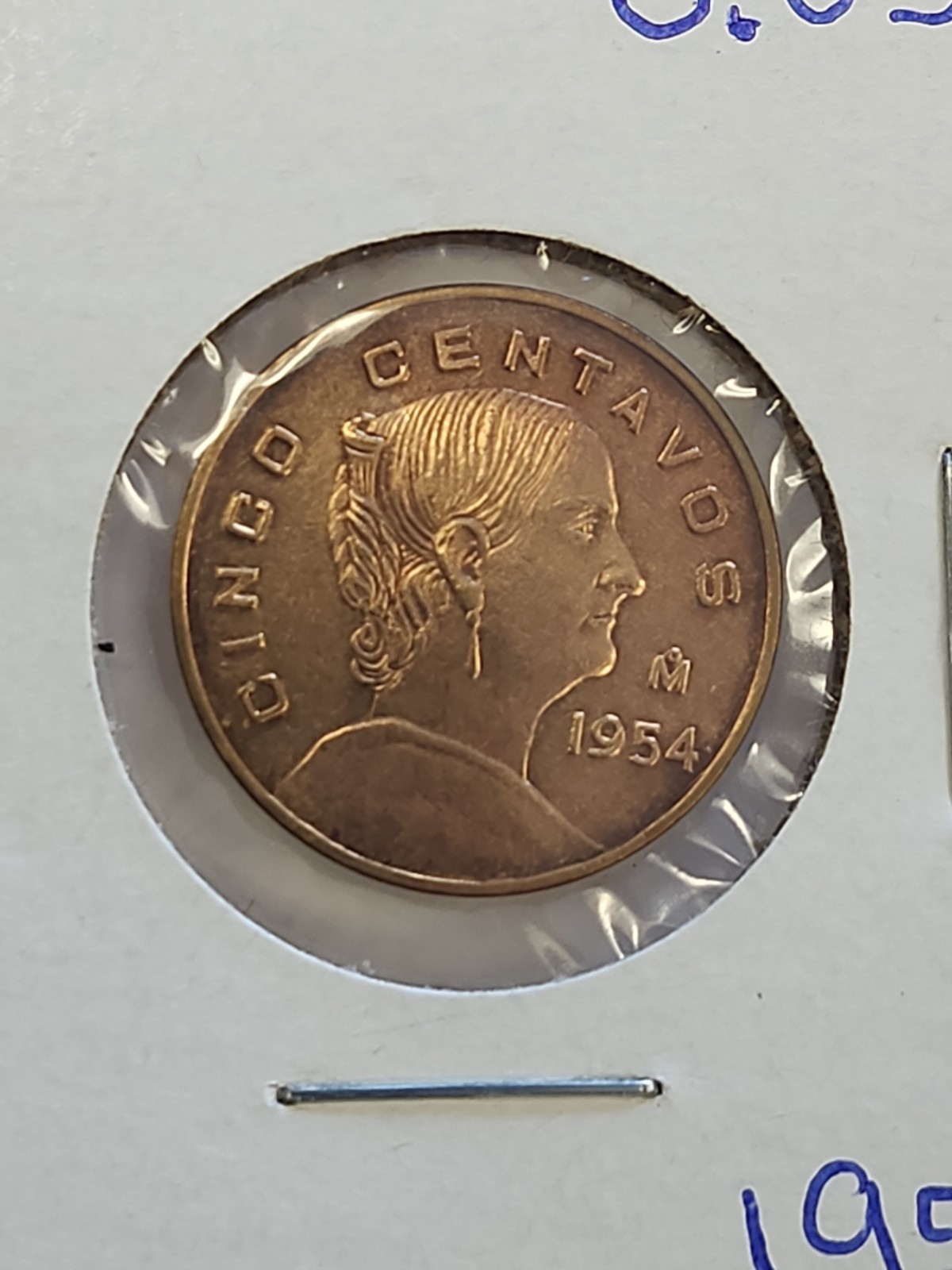 Mexico 5 Centavos 1954 -With Dot - Key Date!! KM426