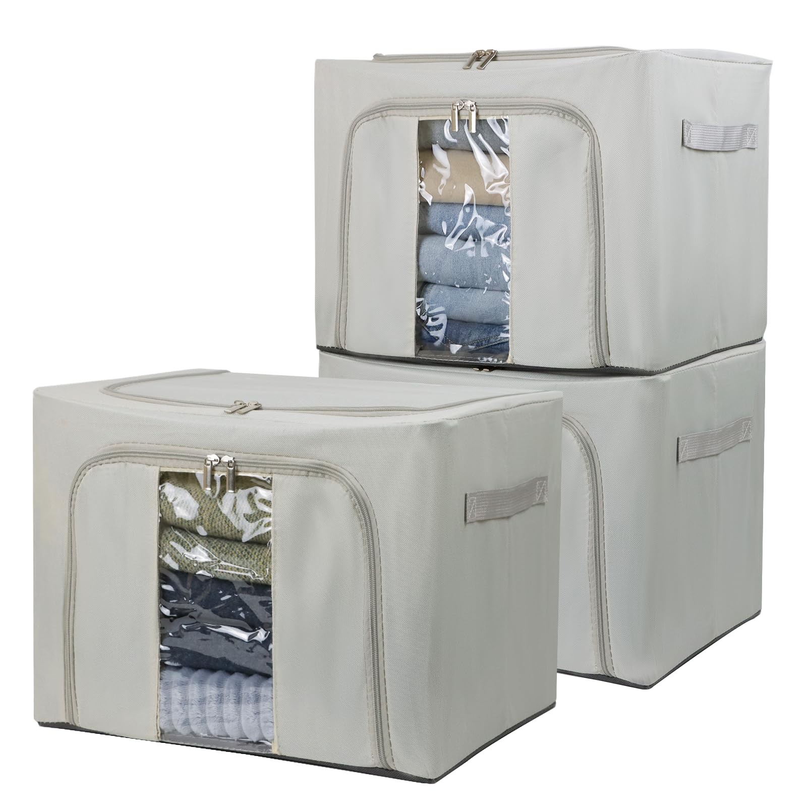 36L Clothes Storage Bins with Metal Frame, 3 Pcs Stackable Clothing Storage B...