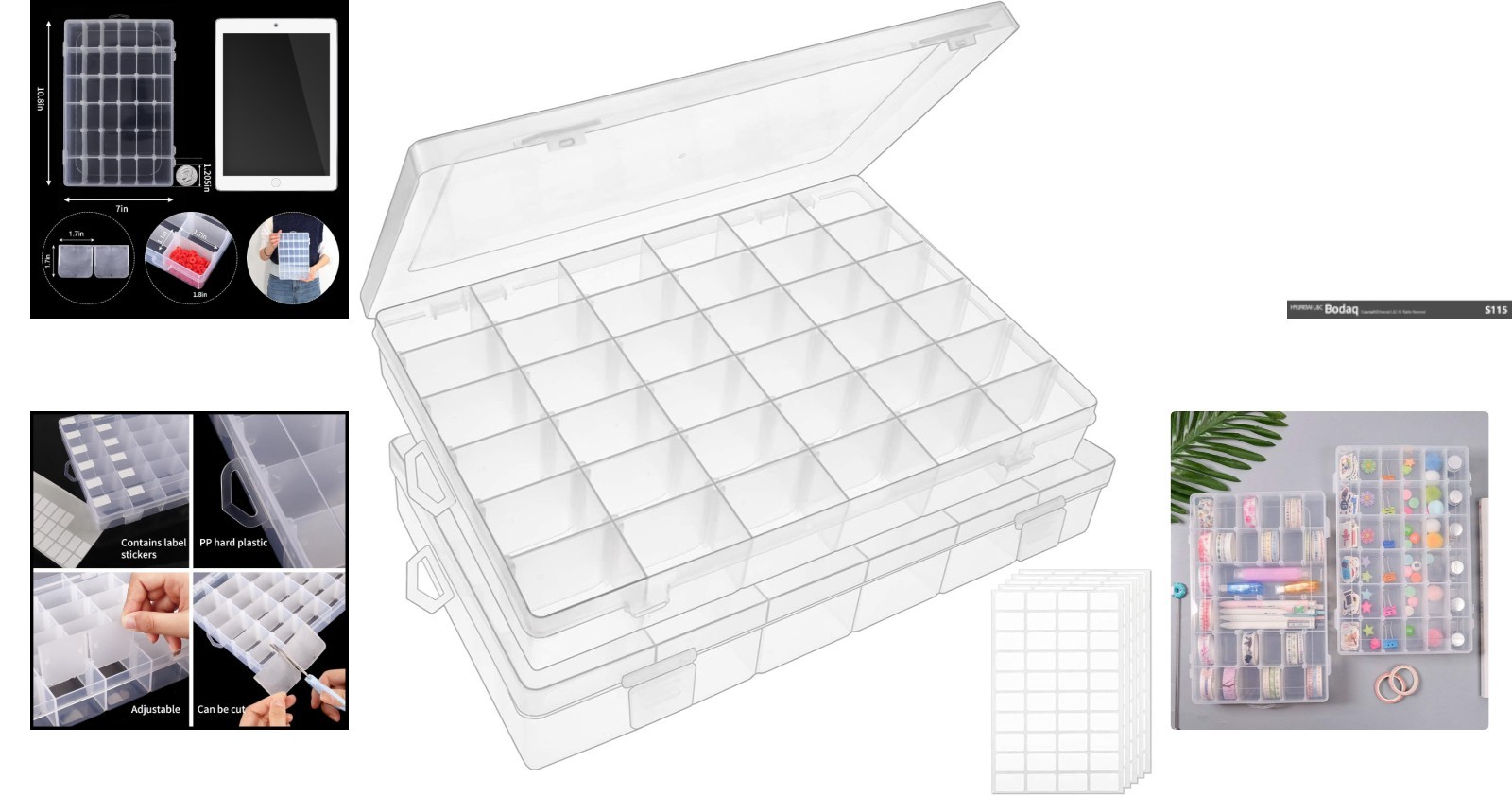 2 Pack Clear Plastic Bead Organizer Box with 36 Grids & Adjustable Dividers
