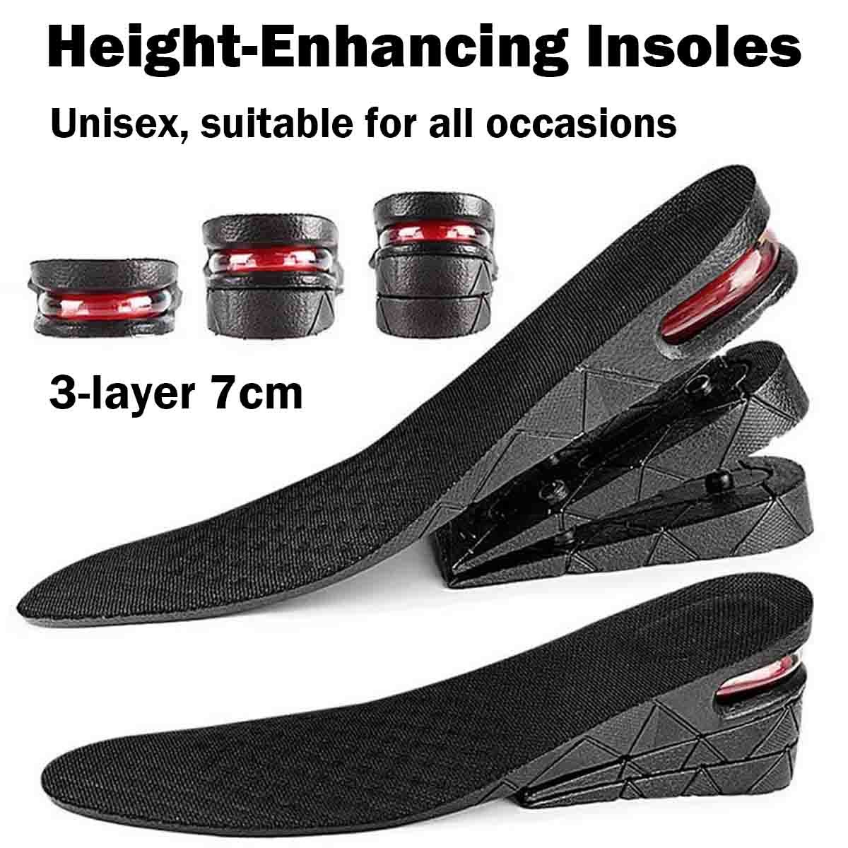 7cm Height Boost Insoles Shock Absorbing for Sneakers Boots Free Cutting Unisex
