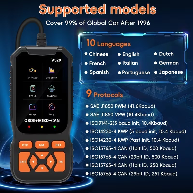 Professional V520 OBD2 Car Scanner, Check Engine, Read Erase Fault Code Tool