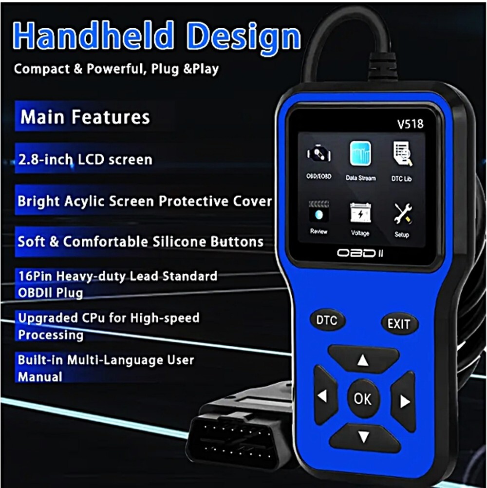 New 2025 OBD2 V518 Scanner Diagnostic Tool Code Reader - Blue