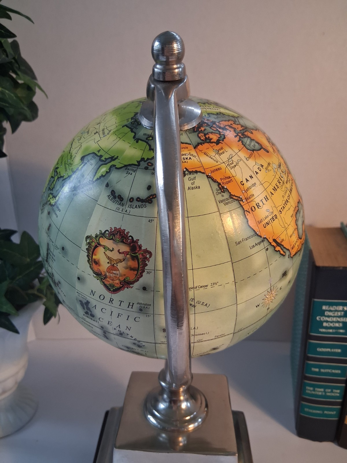 World Globe; Pedestal Style; Silver Toned, Desktop Globe