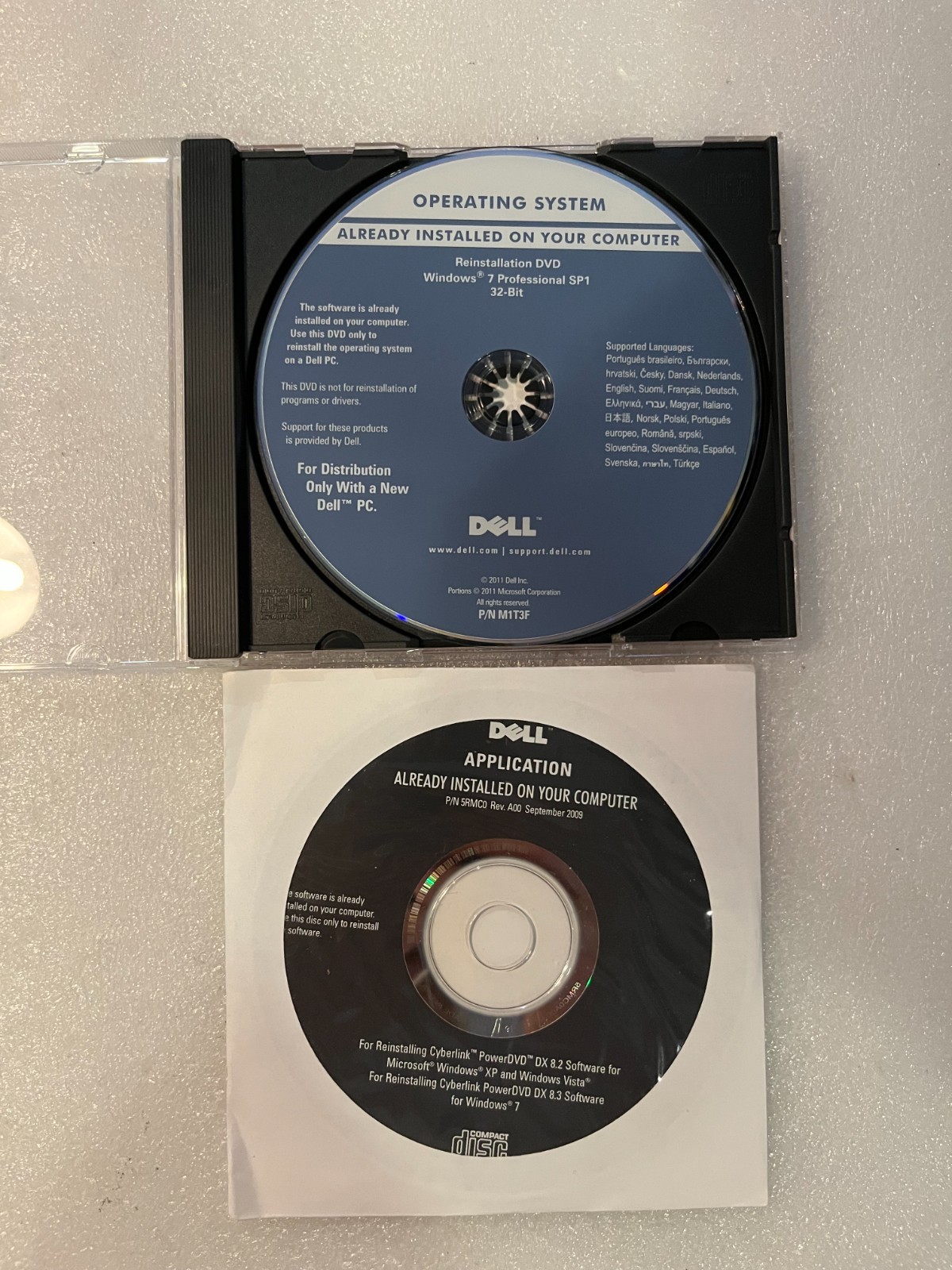 Combo Windows 7 Pro SP1 32-Bit Dell Reinstallation & CyberLink PowerDVD 9.5 DVD