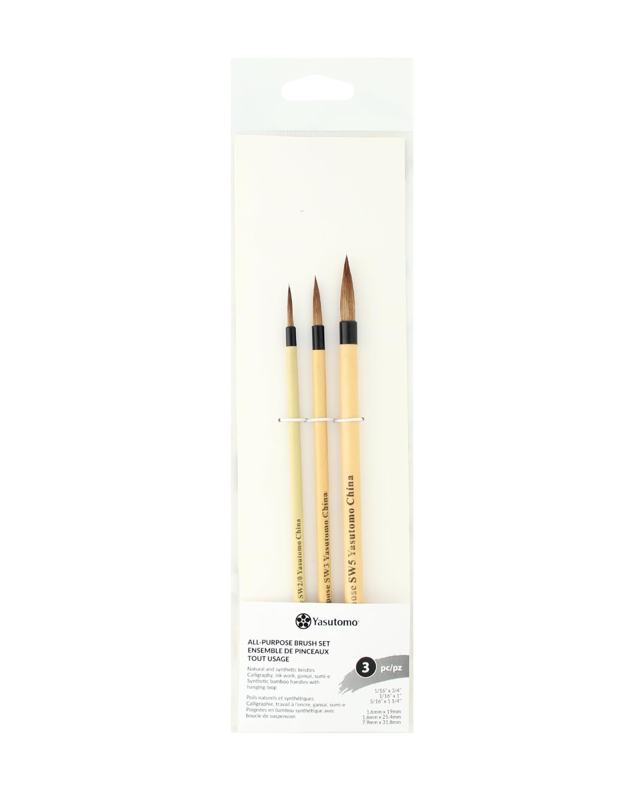 Yasutomo All Purpose Brush 3 Pieces Arts Crafts Supplies Yasutomo Mixed Office